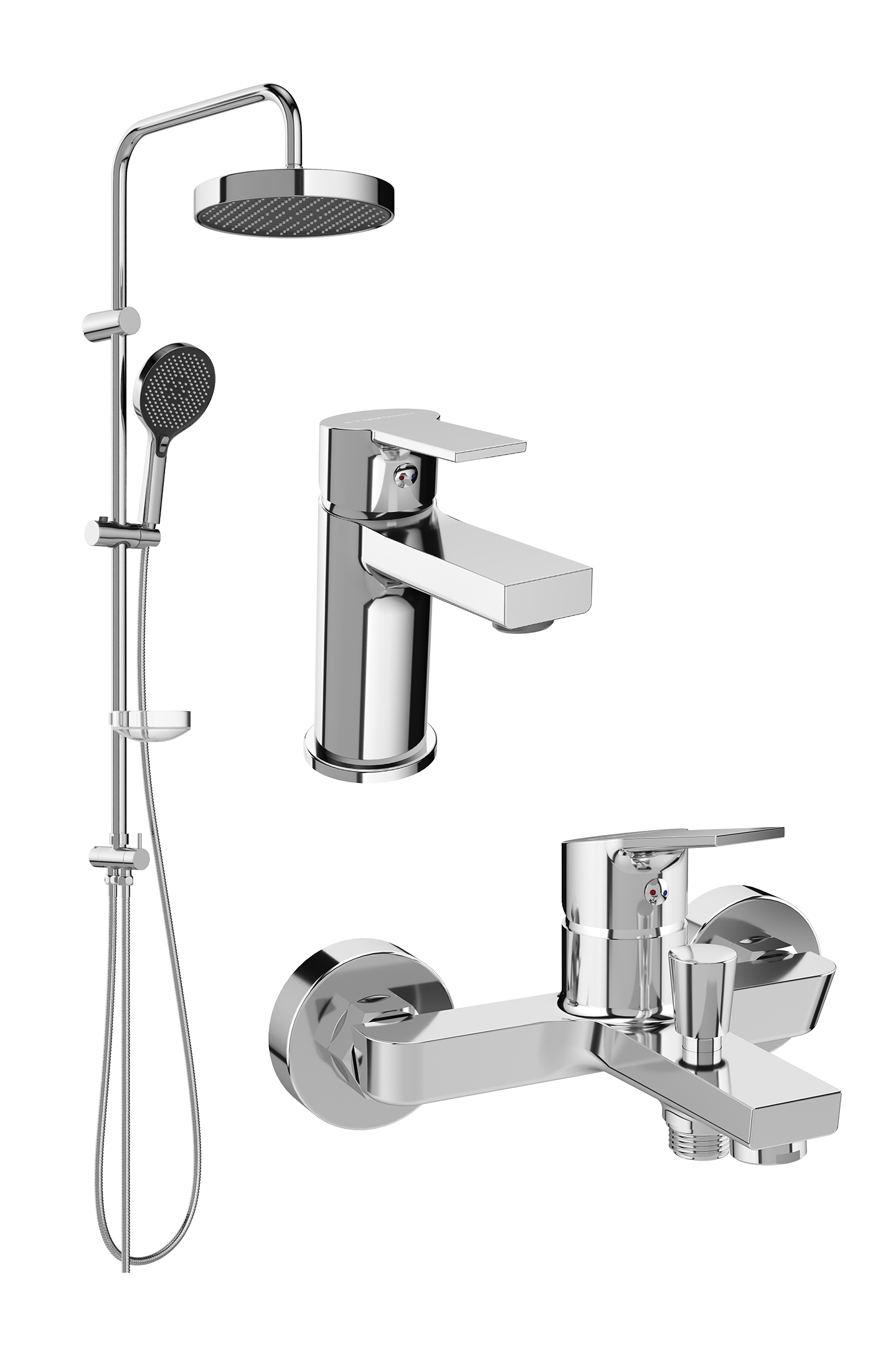 Комплект для ванной Смеситель STWORKI Кронборг S28010CR хром + Стойка Молде S23180CR + Смеситель S28100CR хром