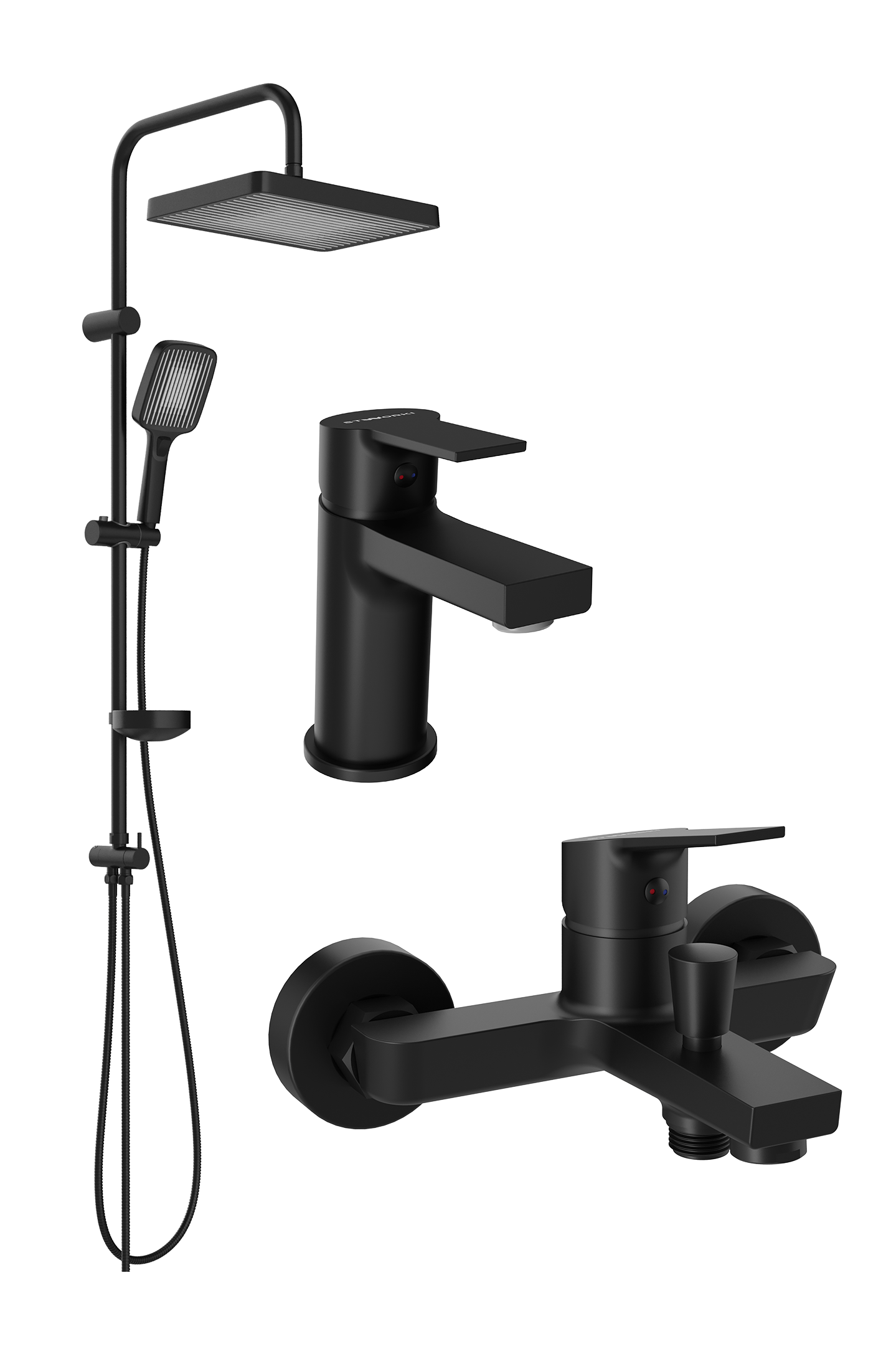 Комплект для ванной Смеситель STWORKI Кронборг S28010BK матовый черный + Стойка Берген S21180BK матовая черная + Смеситель S28100BK матовый чёрный