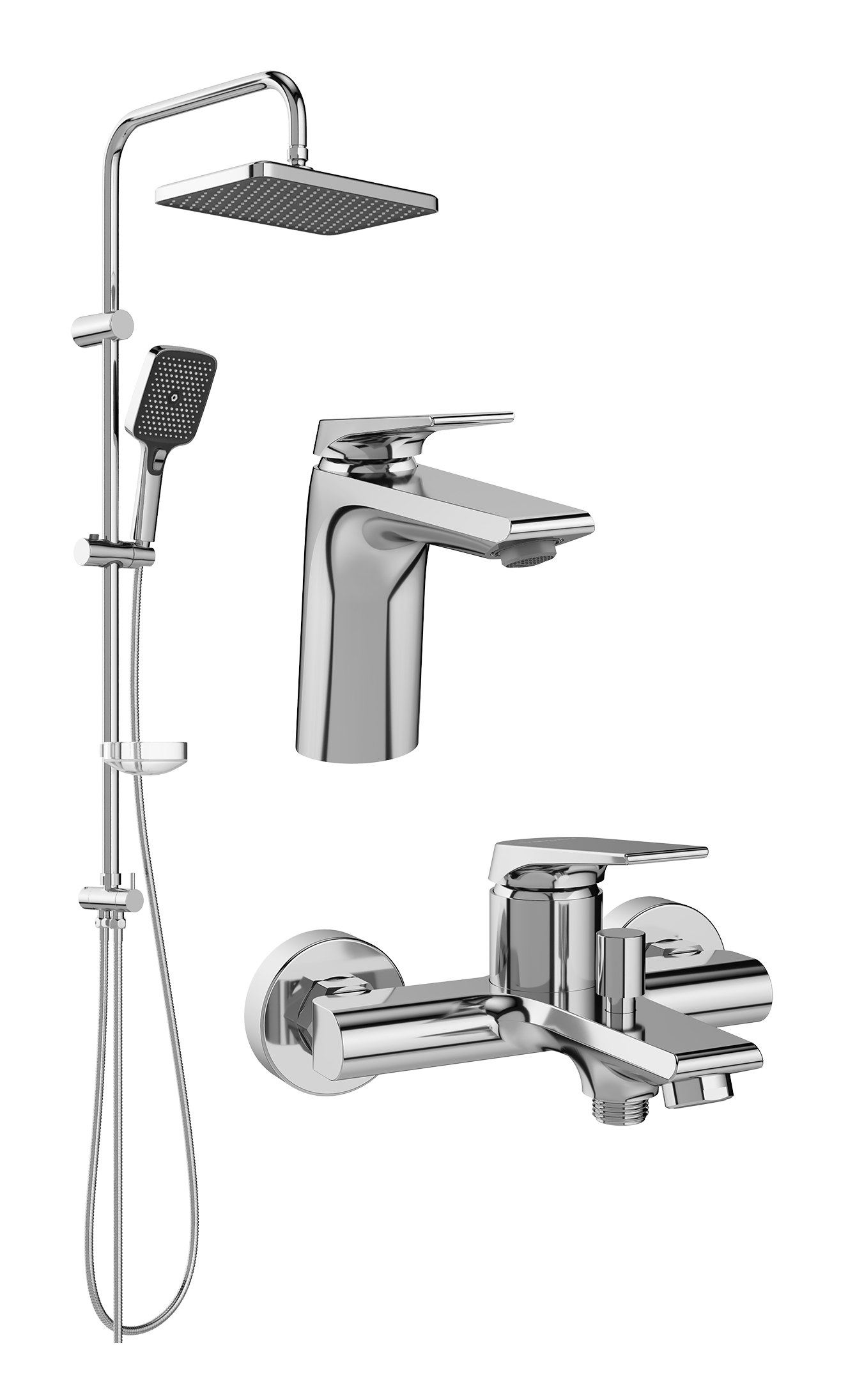 Комплект для ванной Смеситель STWORKI Монтре S30010CR хром + Стойка Вестерос S26180CR хром + Смеситель S30100CR хром