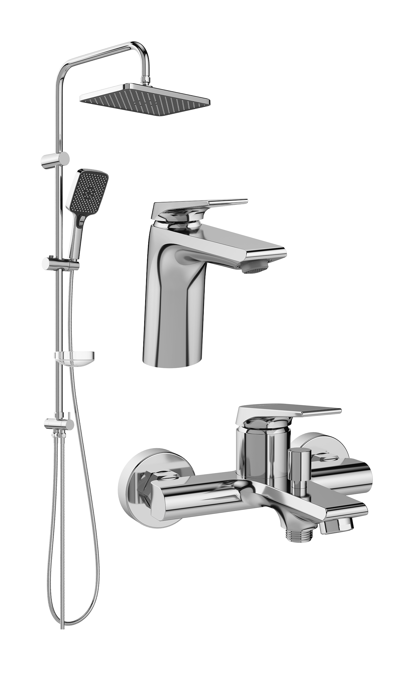 Комплект для ванной Смеситель STWORKI Монтре S30010CR хром + Стойка Колдинг S32180CR хром + Смеситель S30100CR хром