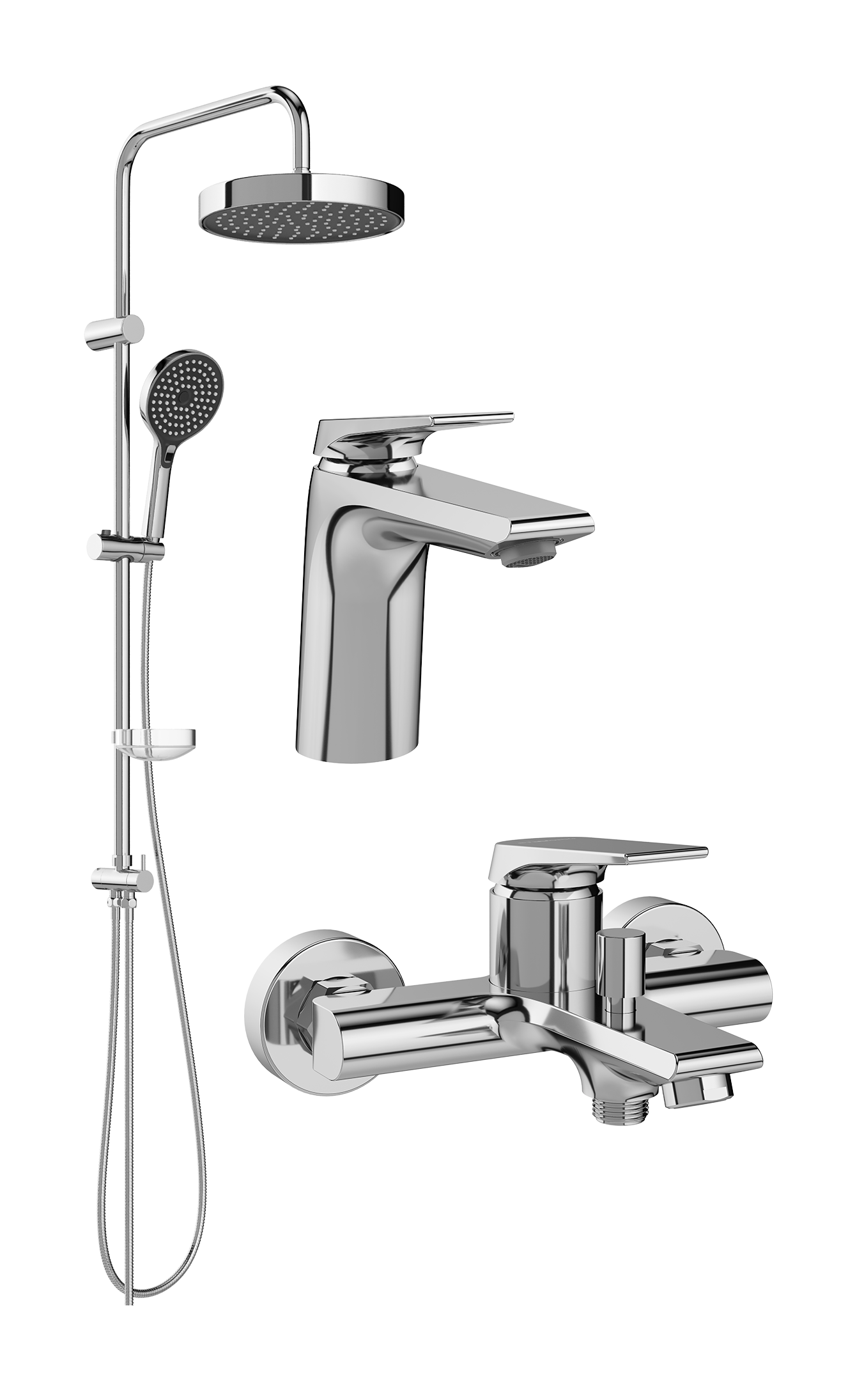 Комплект для ванной Смеситель STWORKI Монтре S30010CR хром + Стойка Хельсингборг S18180CR хром + Смеситель S30100CR хром