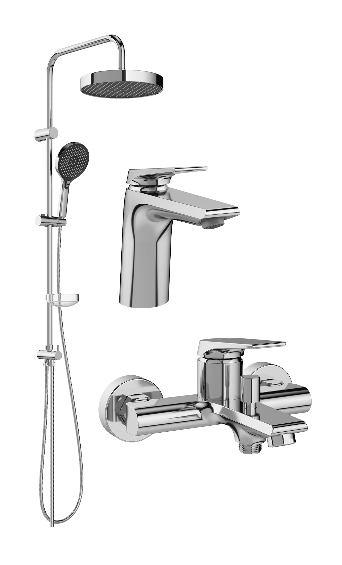 Комплект для ванной Смеситель STWORKI Монтре S30010CR хром + Стойка Молде S23180CR хром + Смеситель S30100CR хром