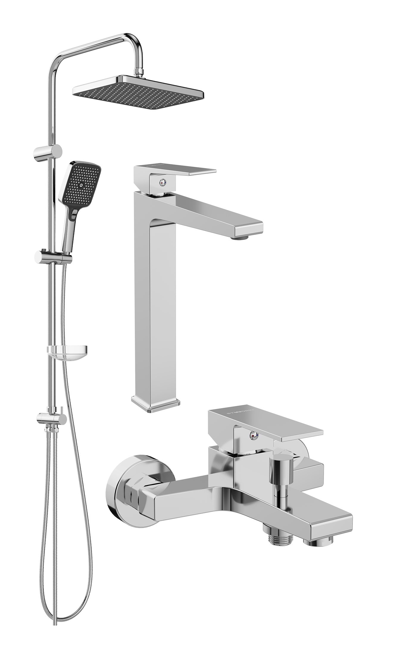 Комплект для ванной Смеситель STWORKI Нюборг S37020CR хром + Стойка Вестерос S26180CR хром + Смеситель S37100CR хром