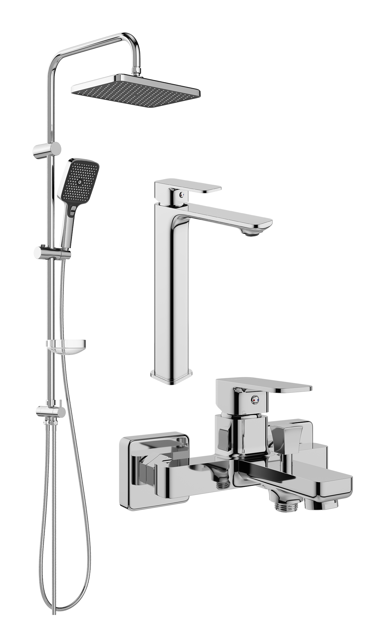 Комплект для ванной Смеситель STWORKI Мосс S43020CR хром + Стойка Вестерос S26180CR хром + Смеситель S43100CR хром