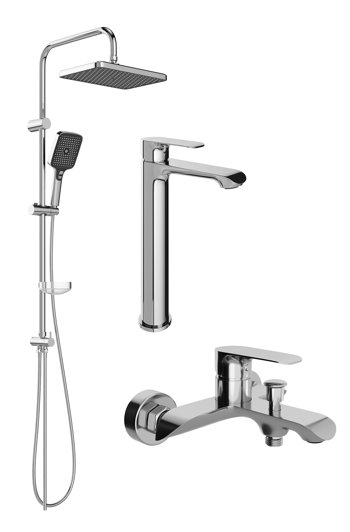 Комплект для ванной Смеситель STWORKI Копенгаген S42020CR хром + Стойка Вестерос S26180CR хром + Смеситель S42100CR хром