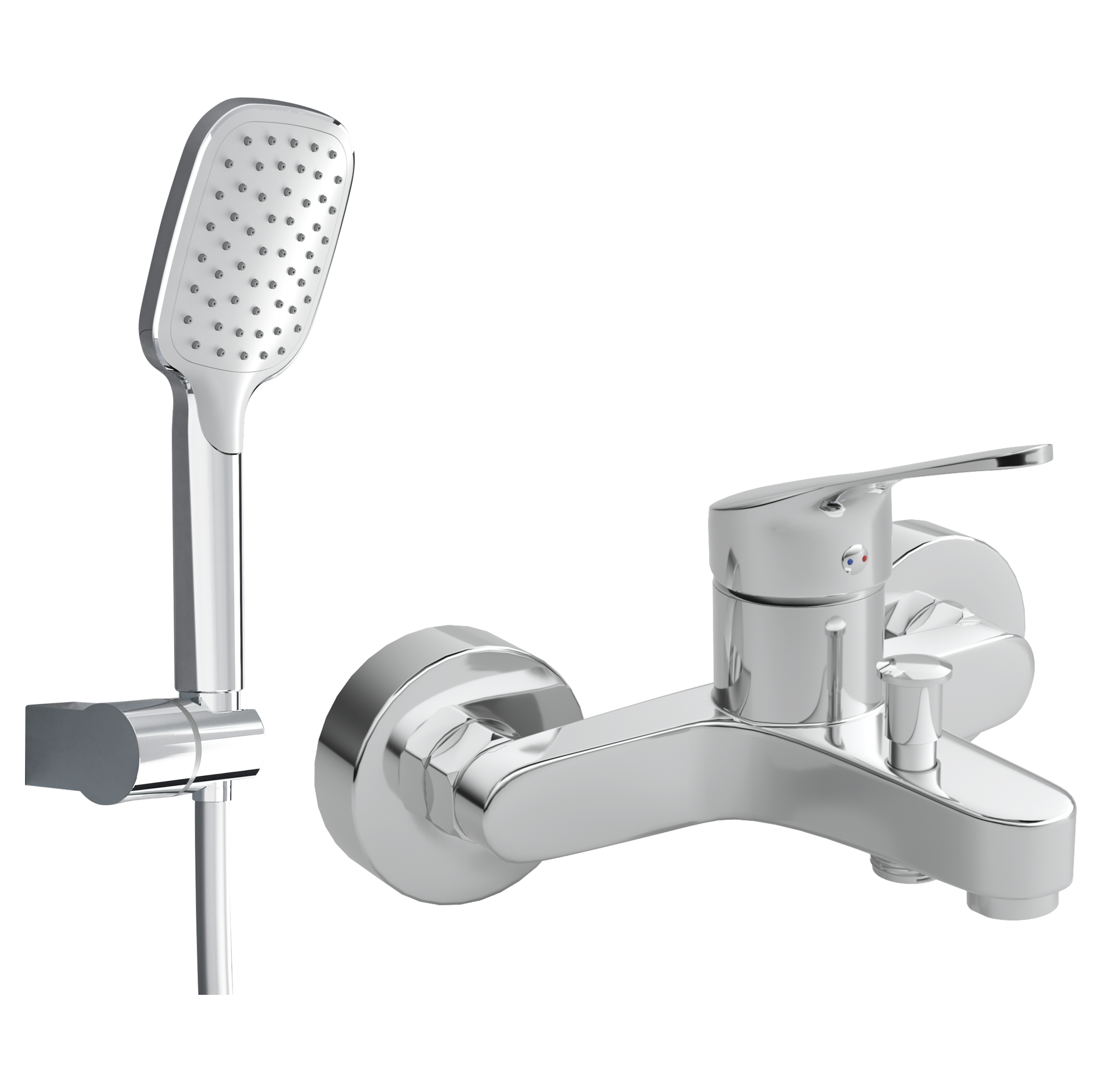 Душевой комплект MEGA Смеситель для ванны с душем MEGA Delta MG-SRN100 хром + Душевой гарнитур Teska Veno TA5110W хром, белый