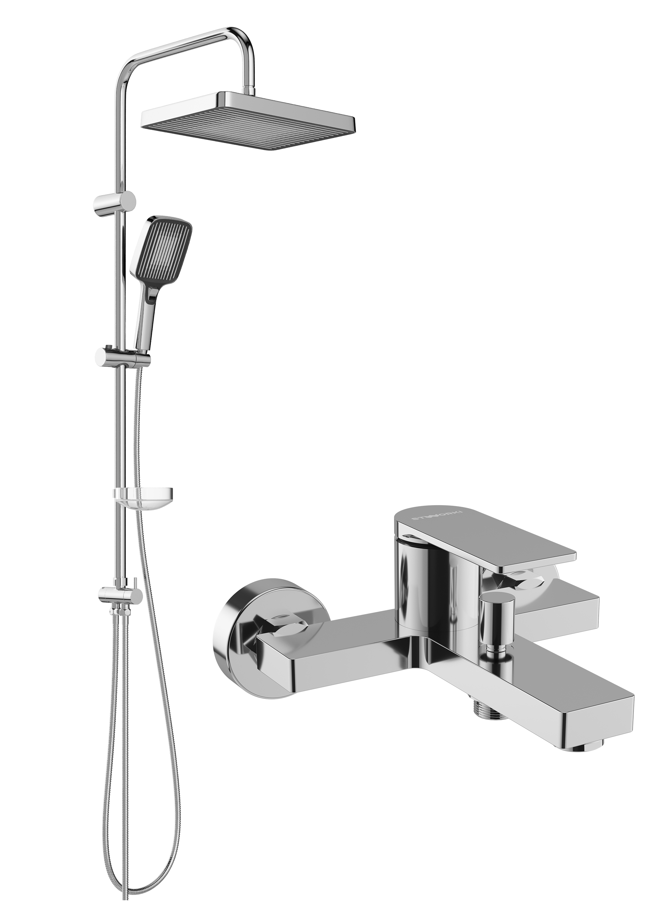Душевой комплект Смеситель STWORKI Олланд S01100CR хром + Стойка Берген S21180CR
