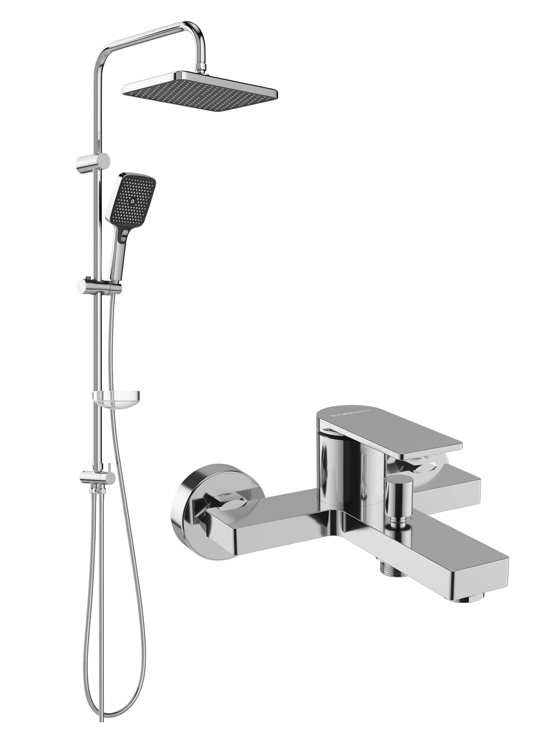 Душевой комплект Смеситель STWORKI Олланд S01100CR хром + Стойка Вестерос S26180CR