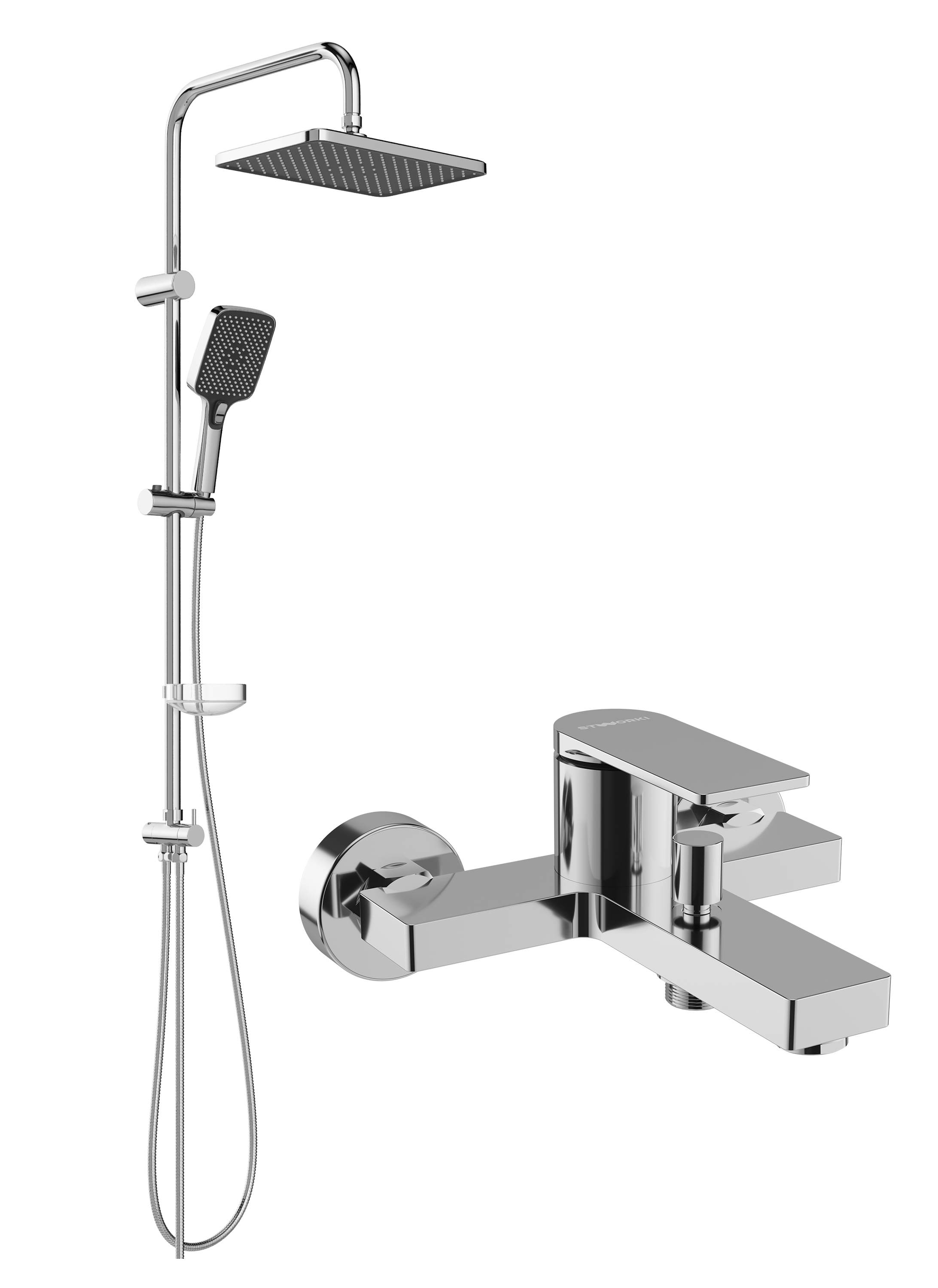 Душевой комплект Смеситель STWORKI Олланд S01100CR хром + Стойка Колдинг S32180CR