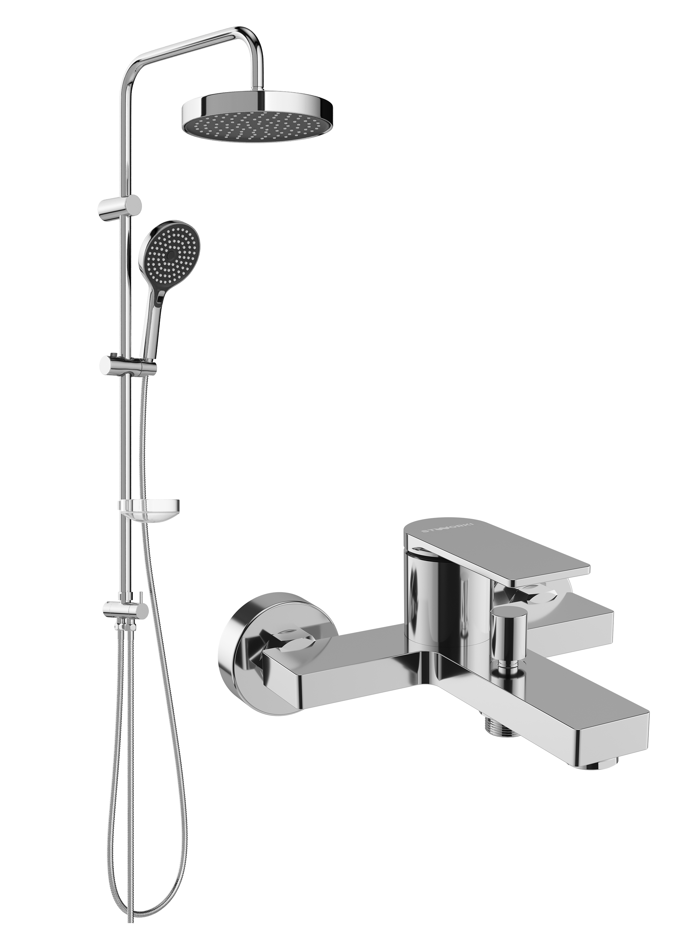 Душевой комплект Смеситель STWORKI Олланд S01100CR хром + Стойка Хельсингборг S18180CR