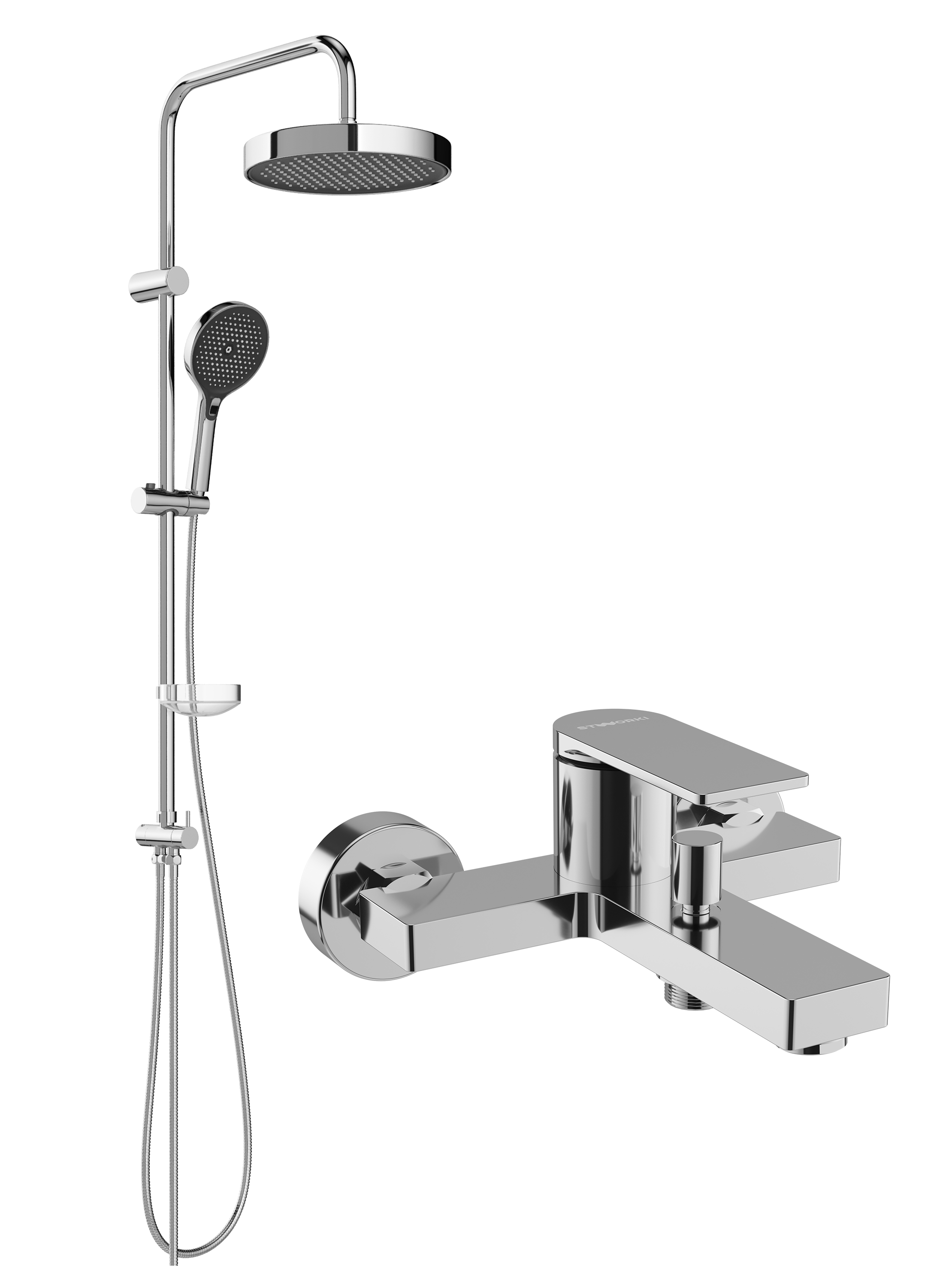 Душевой комплект Смеситель STWORKI Олланд S01100CR хром + Стойка Монтре S30180CR