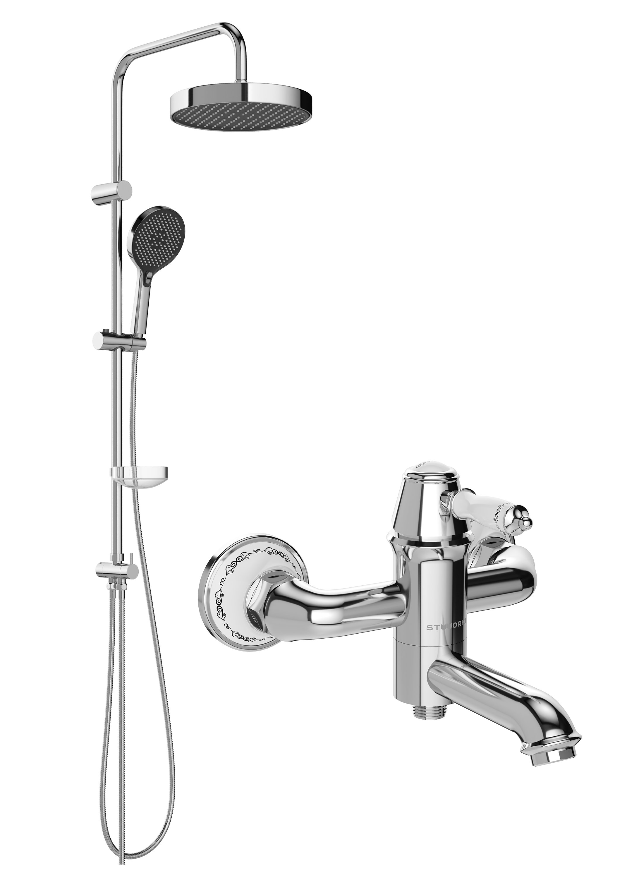 Душевой комплект Смеситель STWORKI Свендборг S02100CR хром + Стойка Молде S23180CR