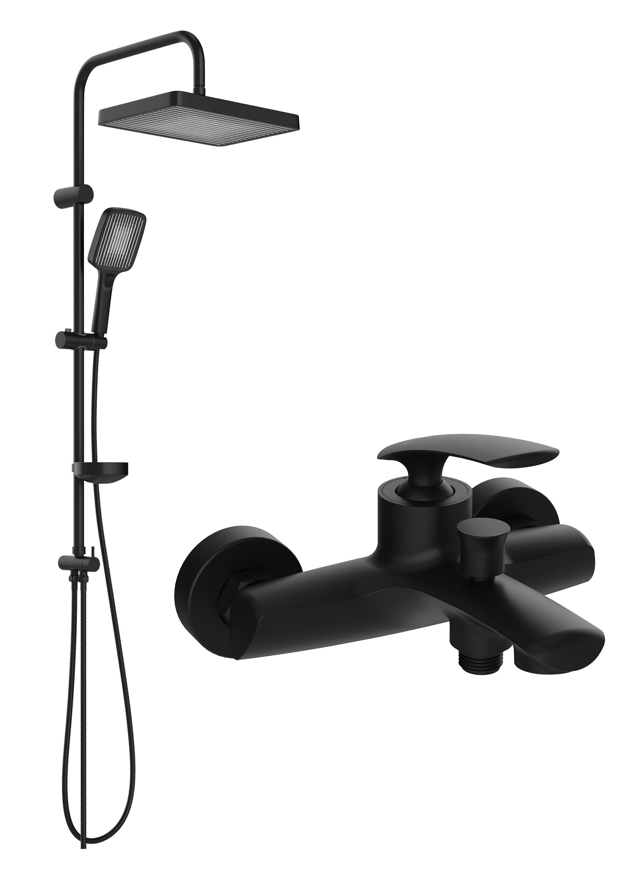 Душевой комплект Смеситель STWORKI Гётеборг S03100BK матовый чёрный + Стойка Берген S21180BK