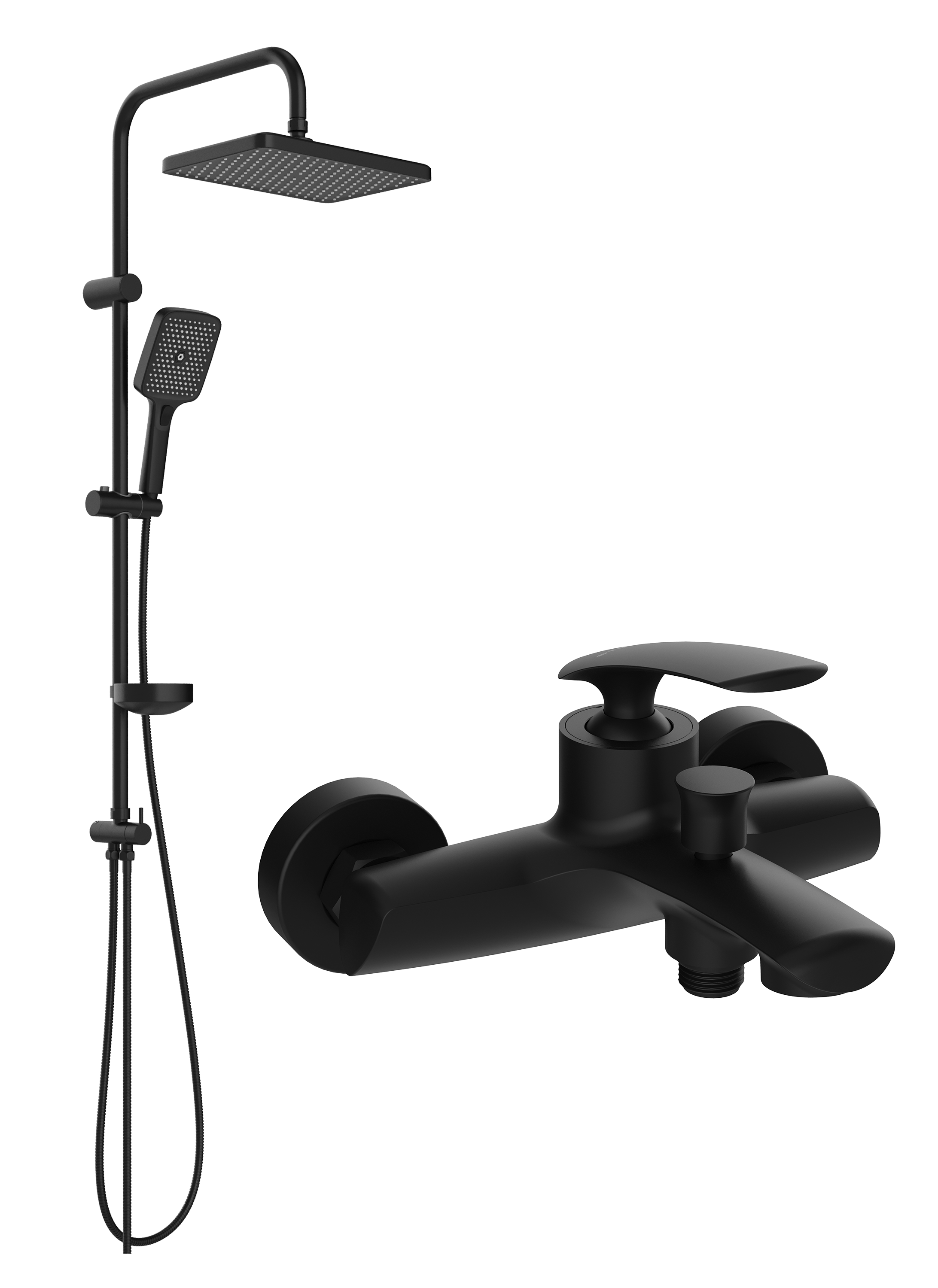 Душевой комплект Смеситель STWORKI Гётеборг S03100BK матовый чёрный + Стойка Вестерос S26180BK