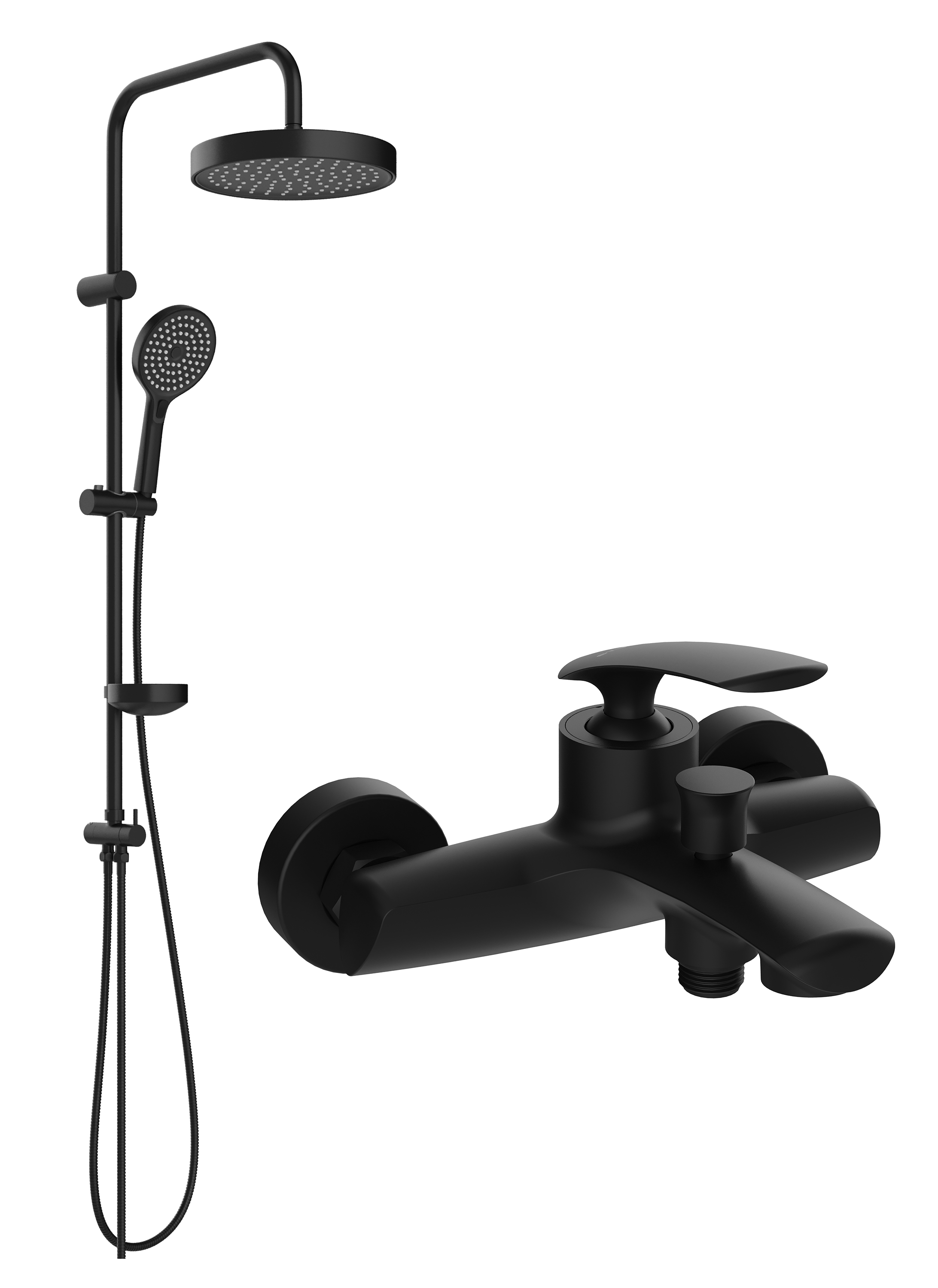 Душевой комплект Смеситель STWORKI Гётеборг S03100BK матовый чёрный + Стойка Хельсингборг S18180BK
