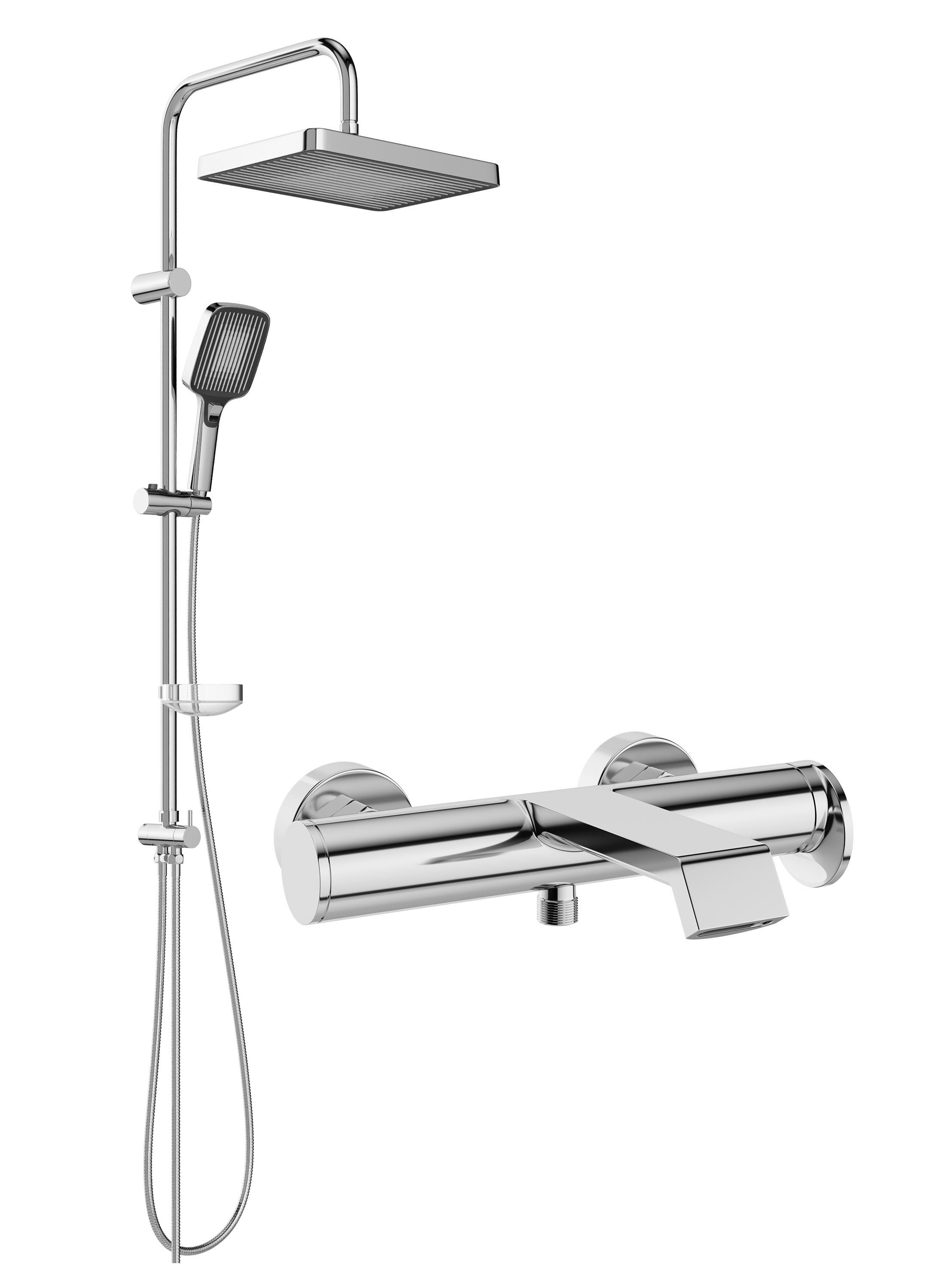 Душевой комплект Смеситель STWORKI Лерум S04100CR хром + Стойка Берген S21180CR