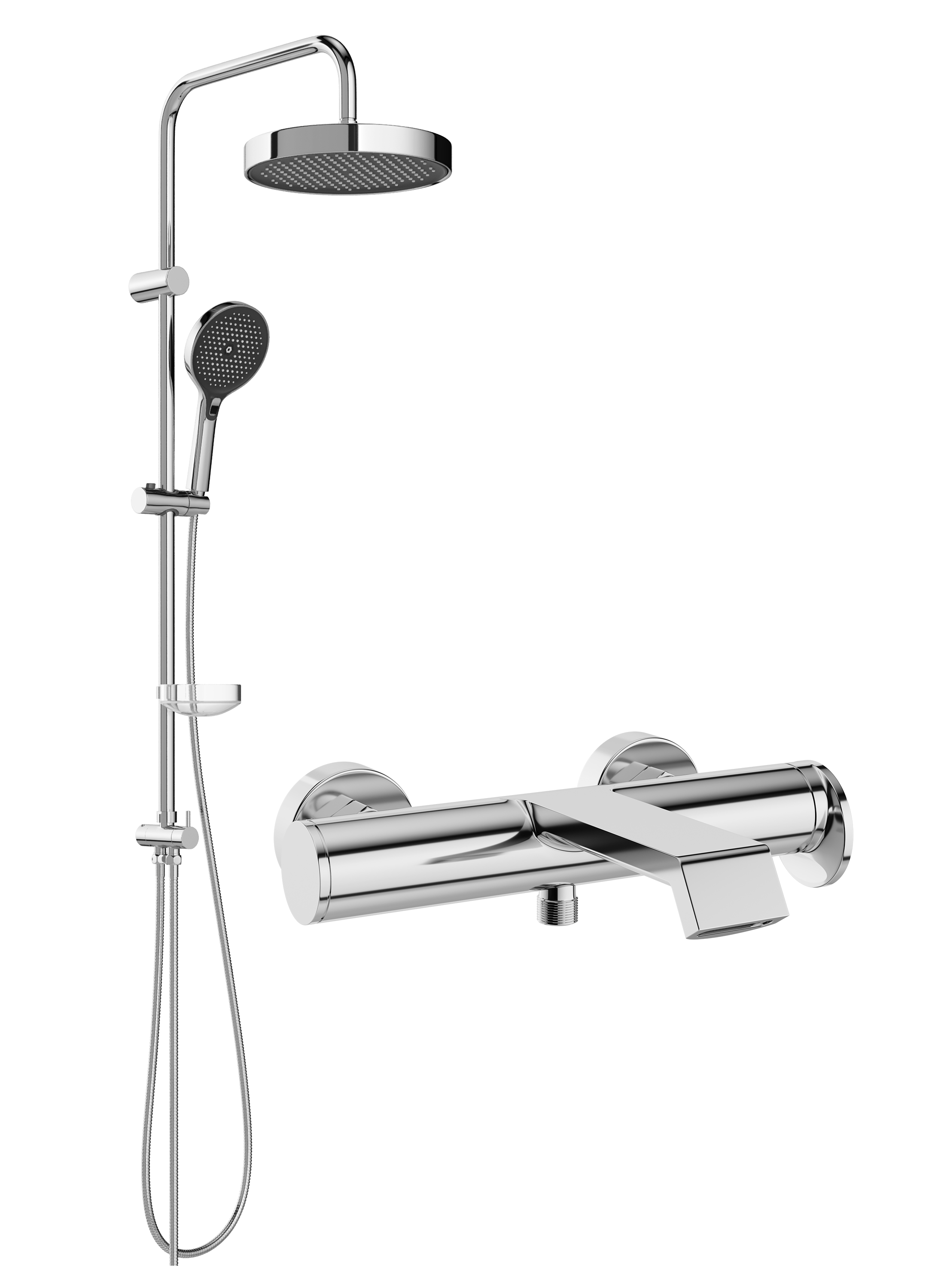 Душевой комплект Смеситель STWORKI Лерум S04100CR хром + Стойка Монтре S30180CR