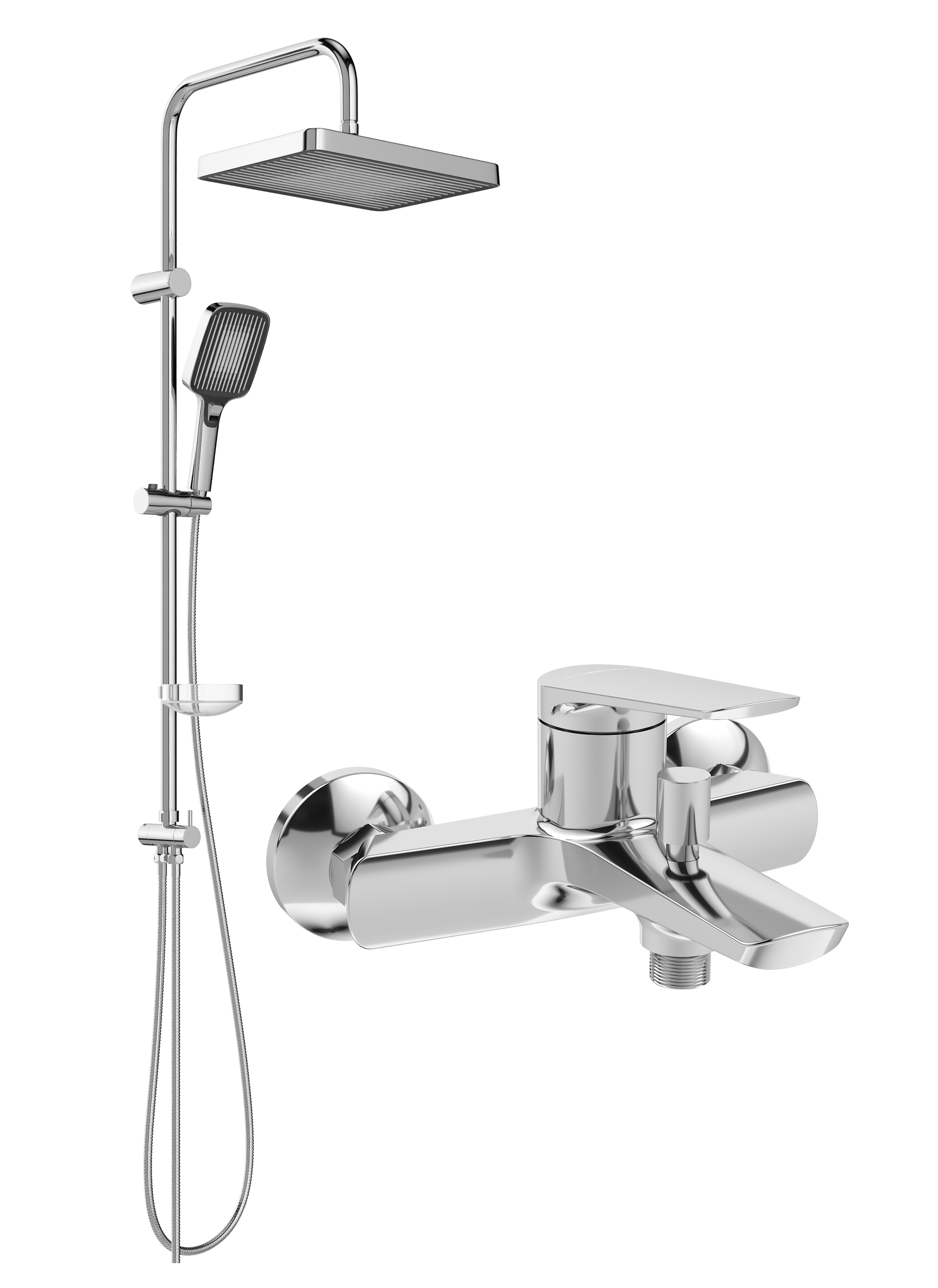 Душевой комплект Смеситель STWORKI Вирклунд S05100CR хром + Стойка Берген S21180CR