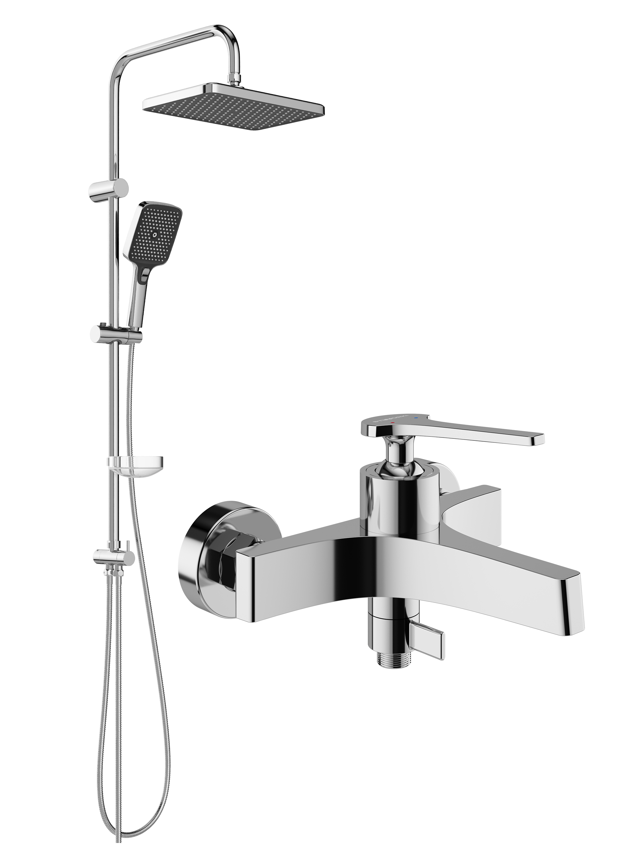 Душевой комплект Смеситель STWORKI Аулум S06100CR хром + Стойка Вестерос S26180CR