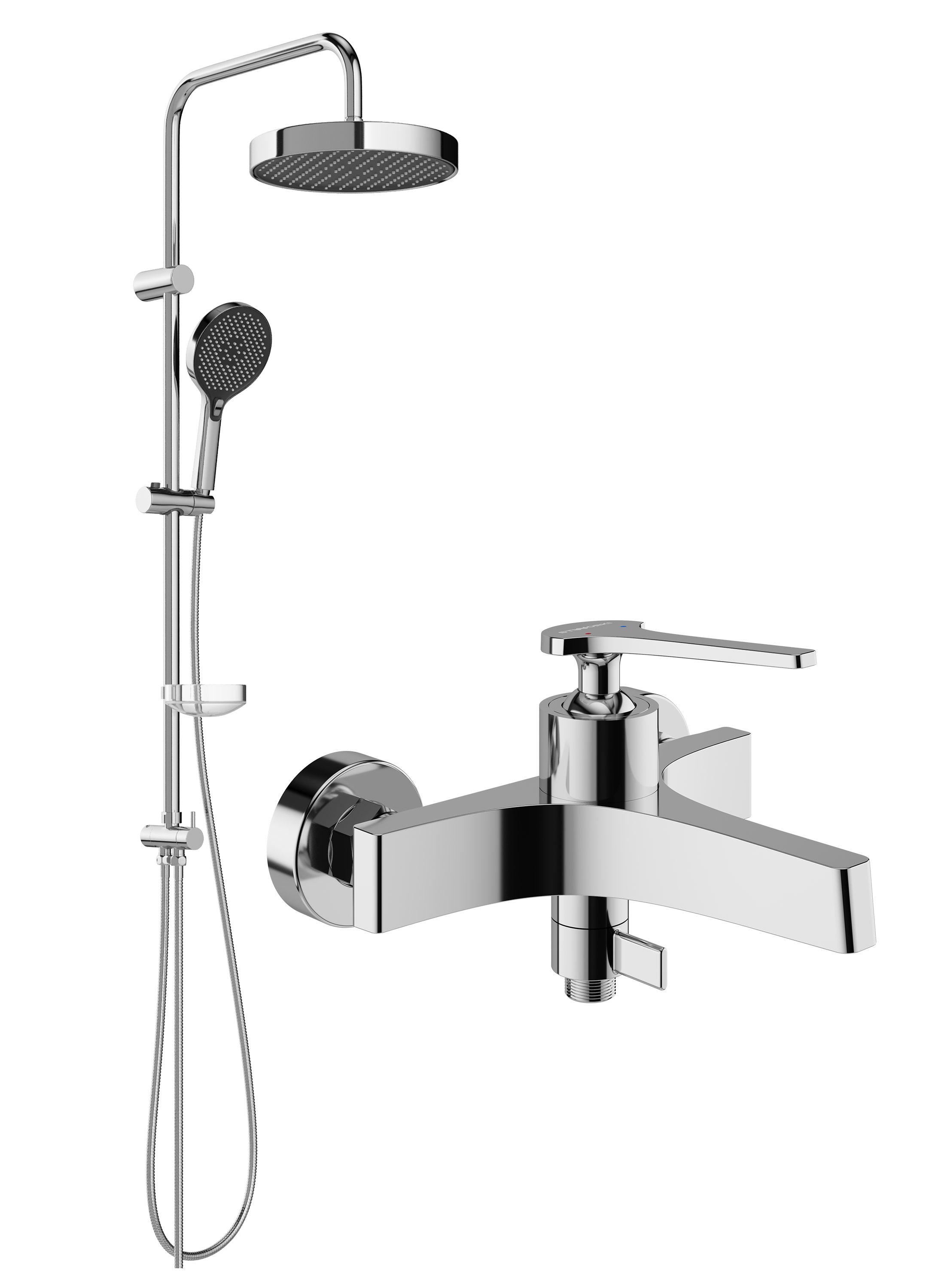Душевой комплект Смеситель STWORKI Аулум S06100CR хром + Стойка Молде S23180CR