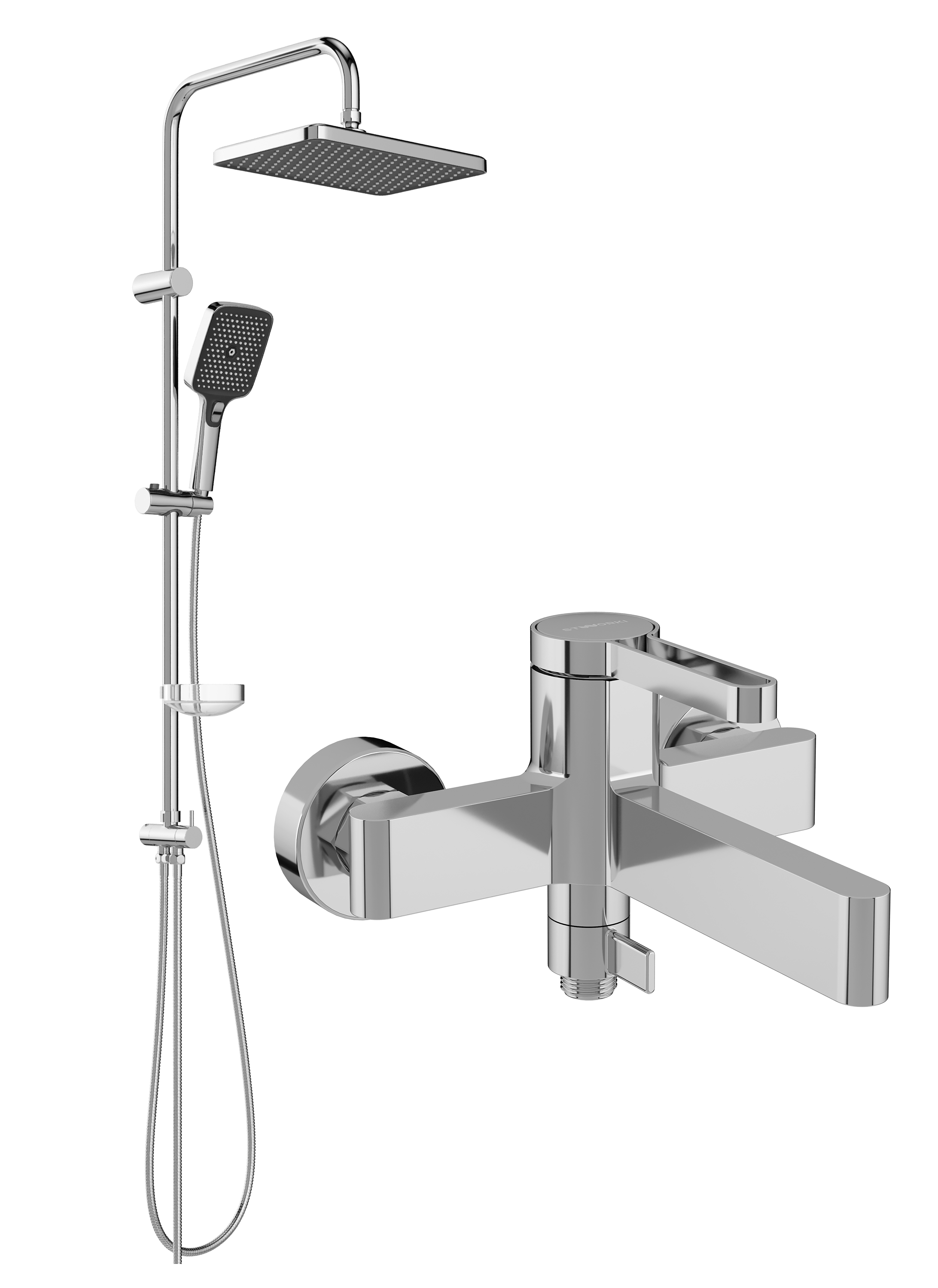 Душевой комплект Смеситель STWORKI Лександ S09100CR хром + Стойка Вестерос S26180CR