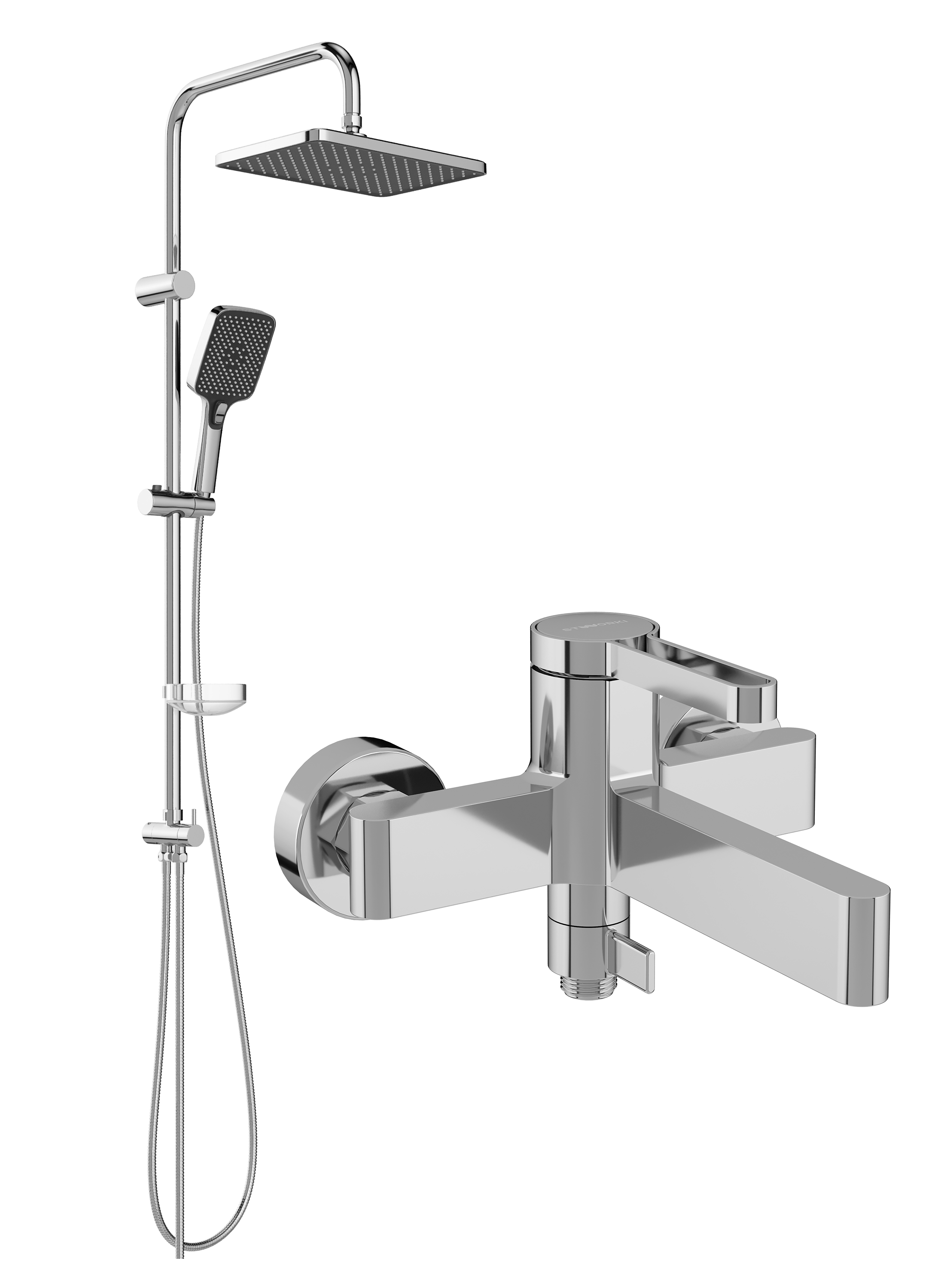 Душевой комплект Смеситель STWORKI Лександ S09100CR хром + Стойка Колдинг S32180CR