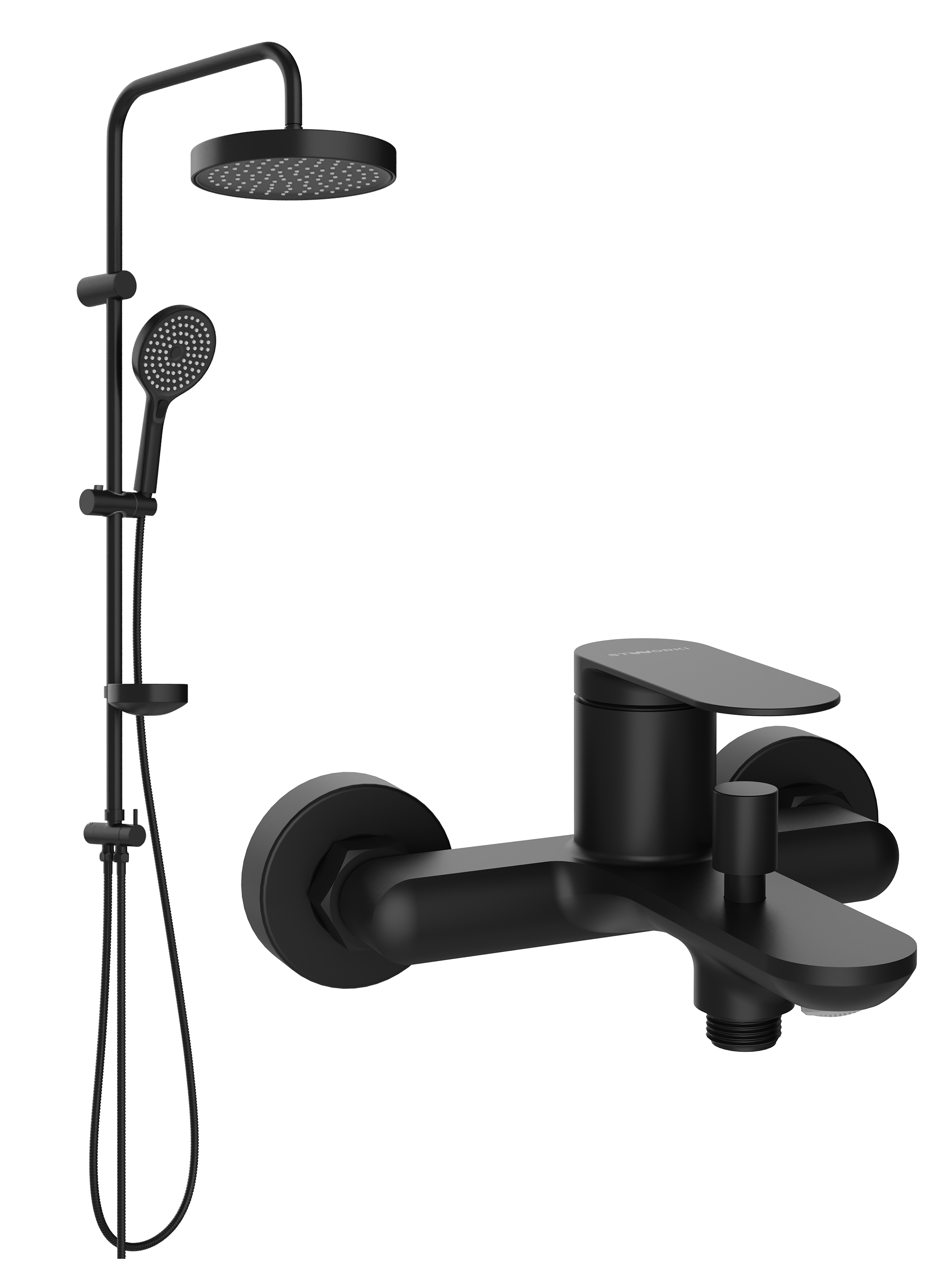 Душевой комплект Смеситель STWORKI Сортланд S10100BK матовый чёрный + Стойка Хельсингборг S18180BK