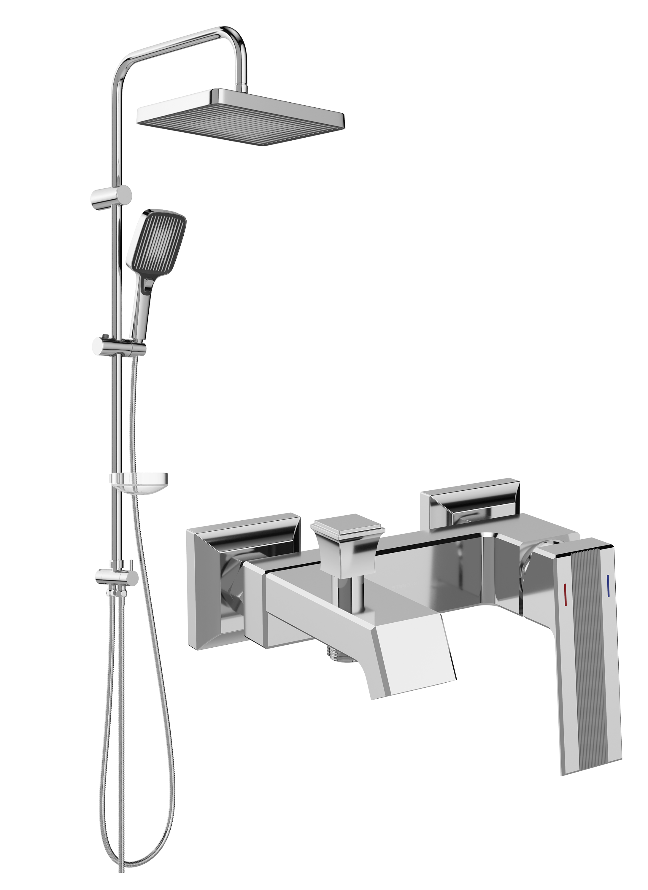 Душевой комплект Смеситель STWORKI Оденсе S12100CR хром + Стойка Берген S21180CR