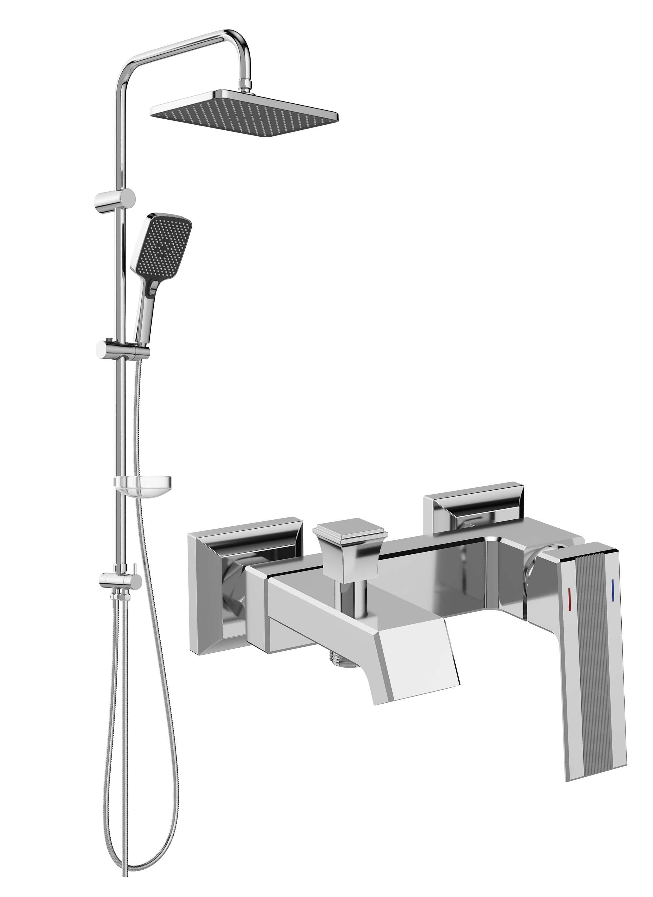 Душевой комплект Смеситель STWORKI Оденсе S12100CR хром + Стойка Колдинг S32180CR