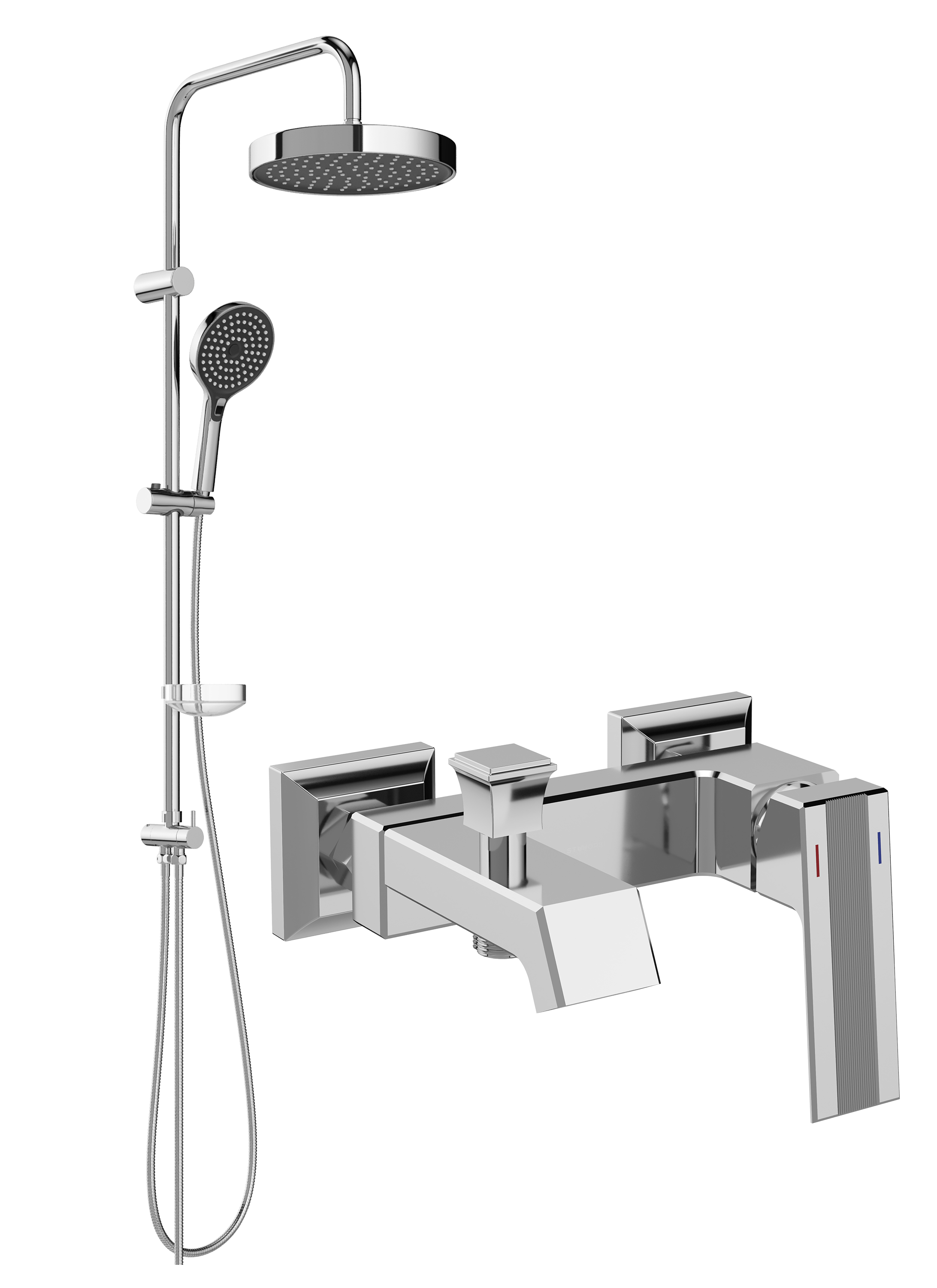 Душевой комплект Смеситель STWORKI Оденсе S12100CR хром + Стойка Хельсингборг S18180CR