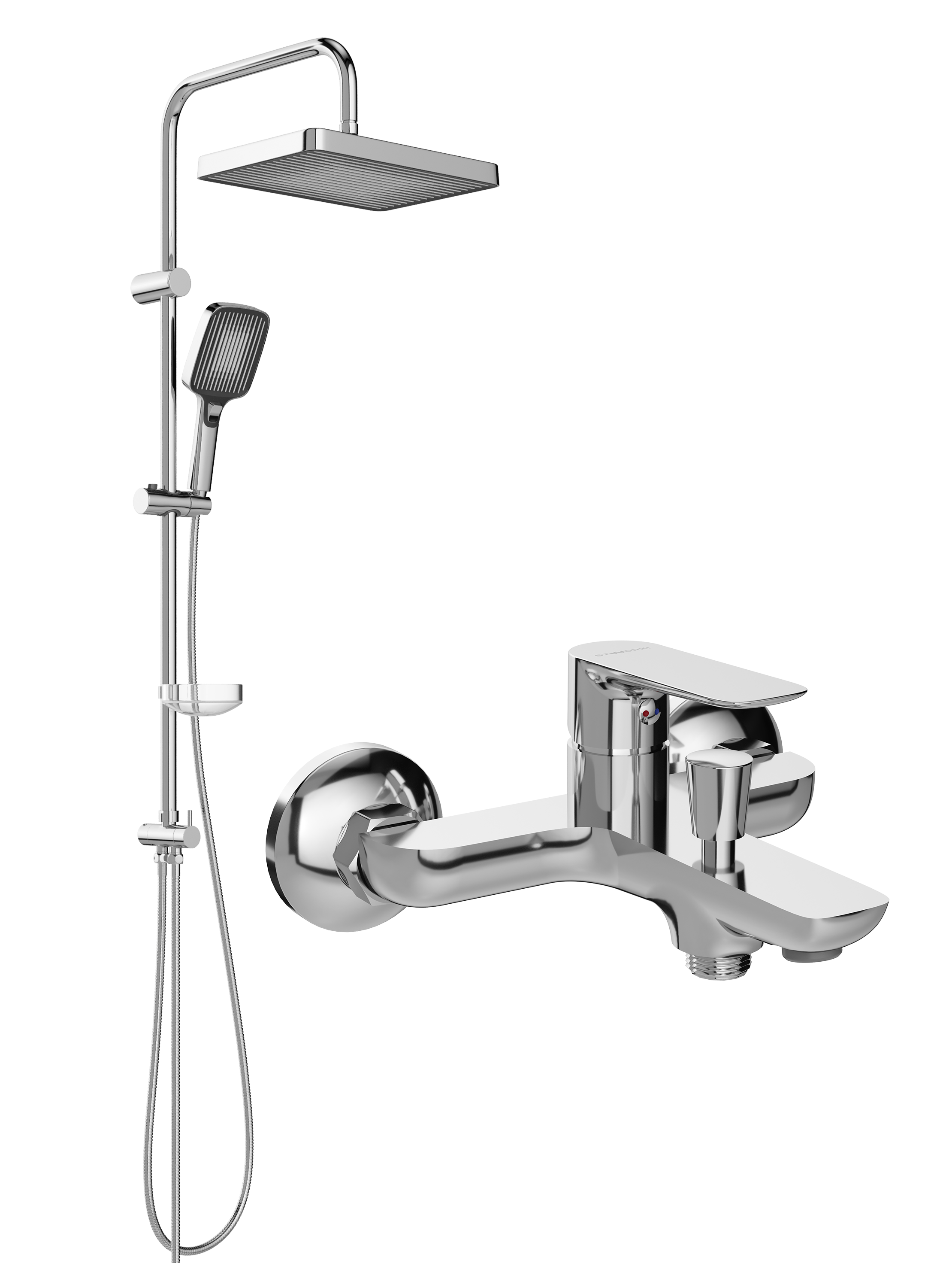 Душевой комплект Смеситель STWORKI Сторвик S14100CR хром + Стойка Берген S21180CR