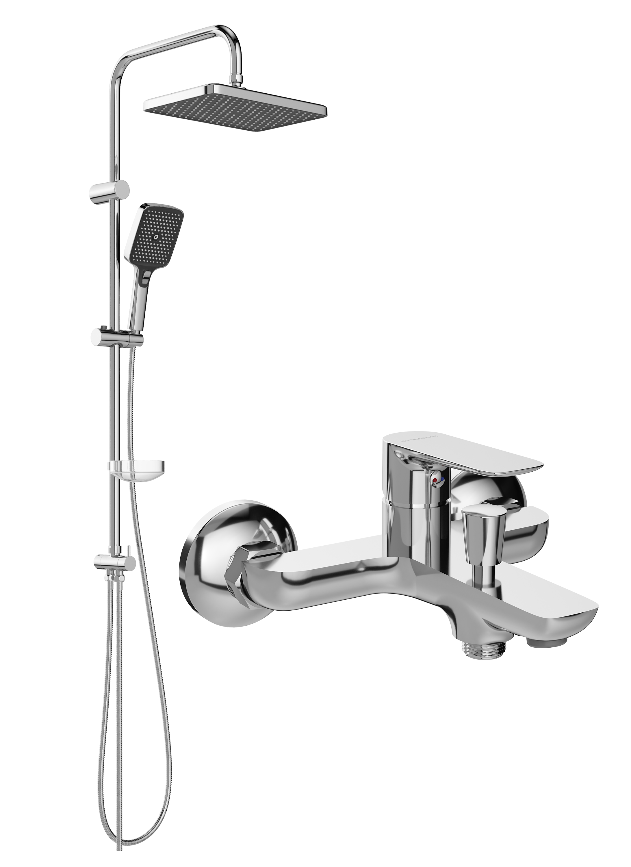 Душевой комплект Смеситель STWORKI Сторвик S14100CR хром + Стойка Вестерос S26180CR