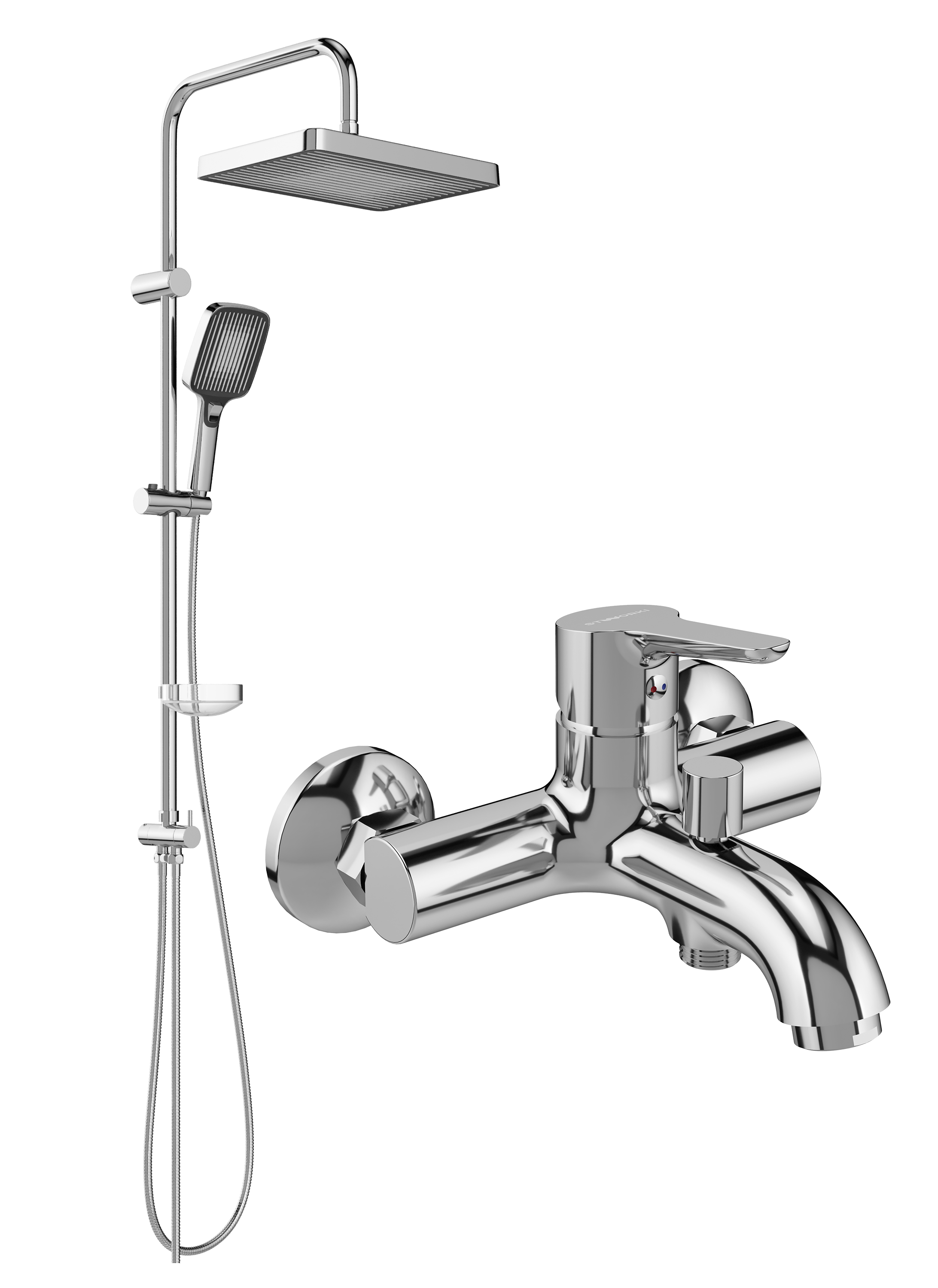 Душевой комплект Смеситель STWORKI Хальмстад S15100CR хром + Стойка Берген S21180CR