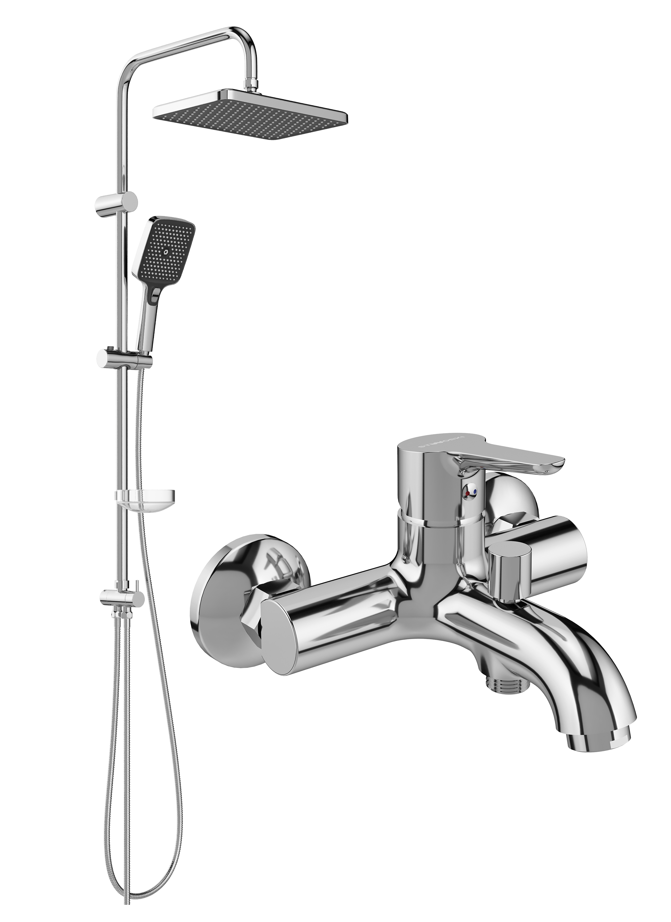 Душевой комплект Смеситель STWORKI Хальмстад S15100CR хром + Стойка Вестерос S26180CR