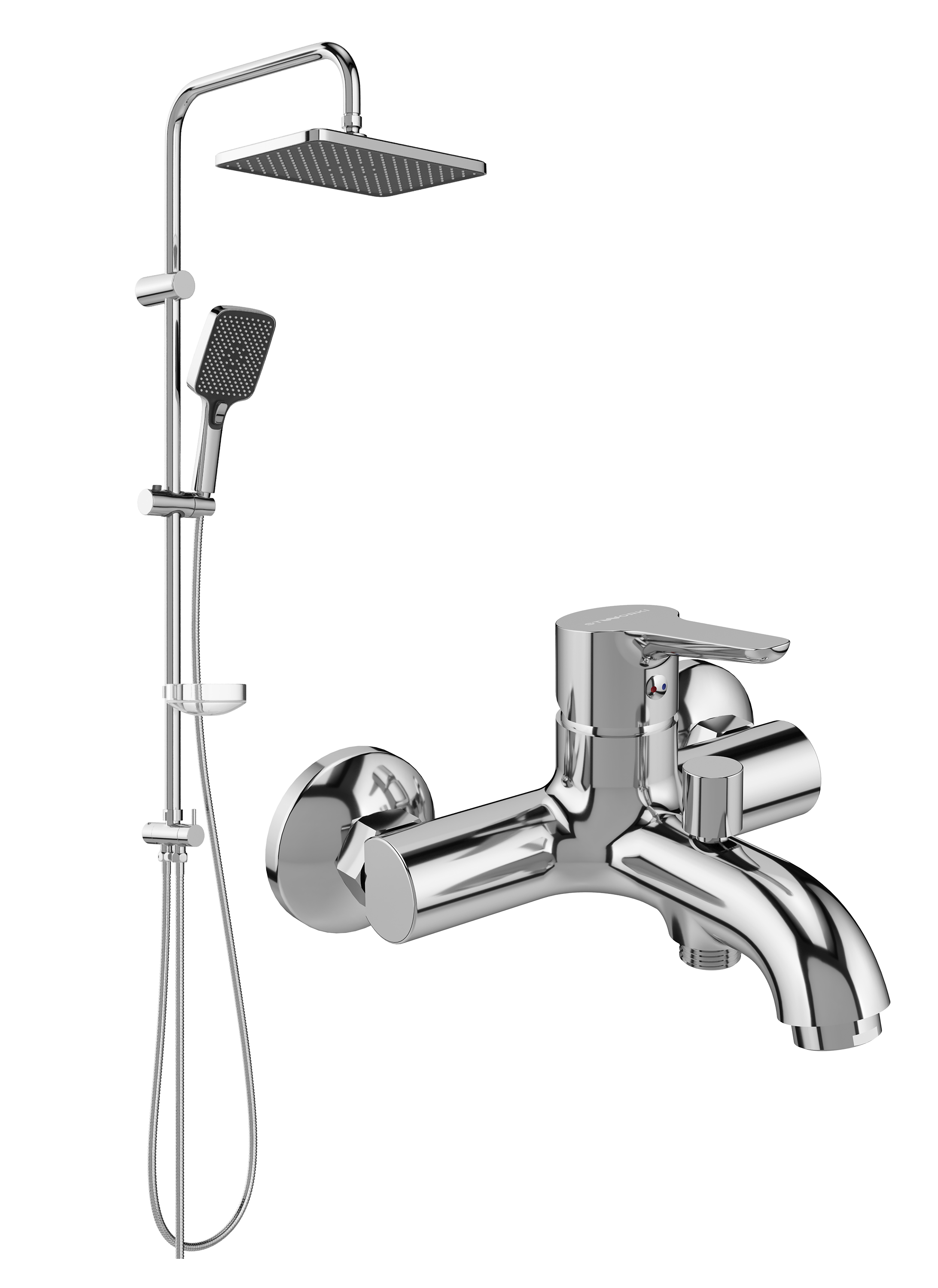 Душевой комплект Смеситель STWORKI Хальмстад S15100CR хром + Стойка Колдинг S32180CR
