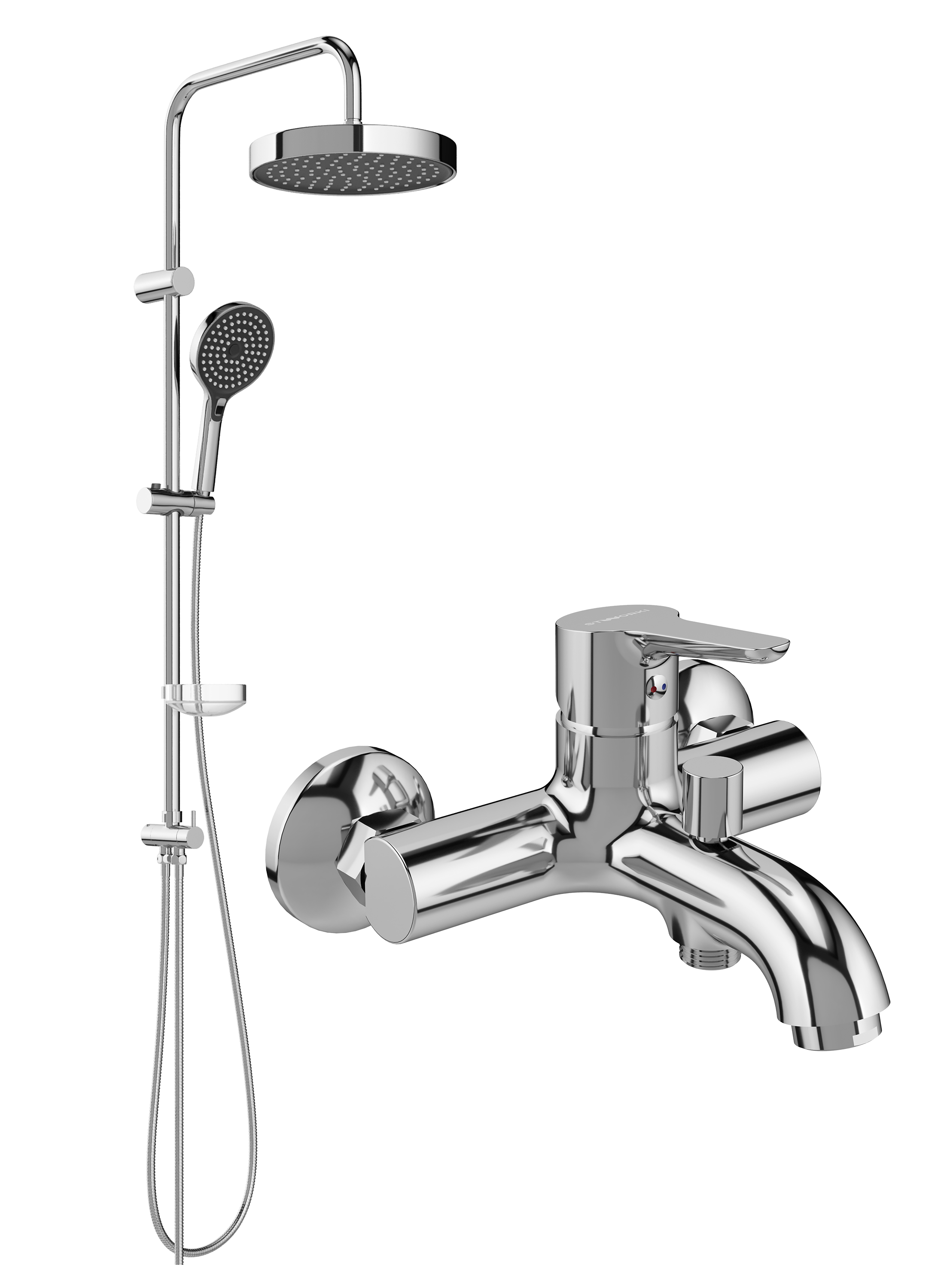Душевой комплект Смеситель STWORKI Хальмстад S15100CR хром + Стойка Хельсингборг S18180CR