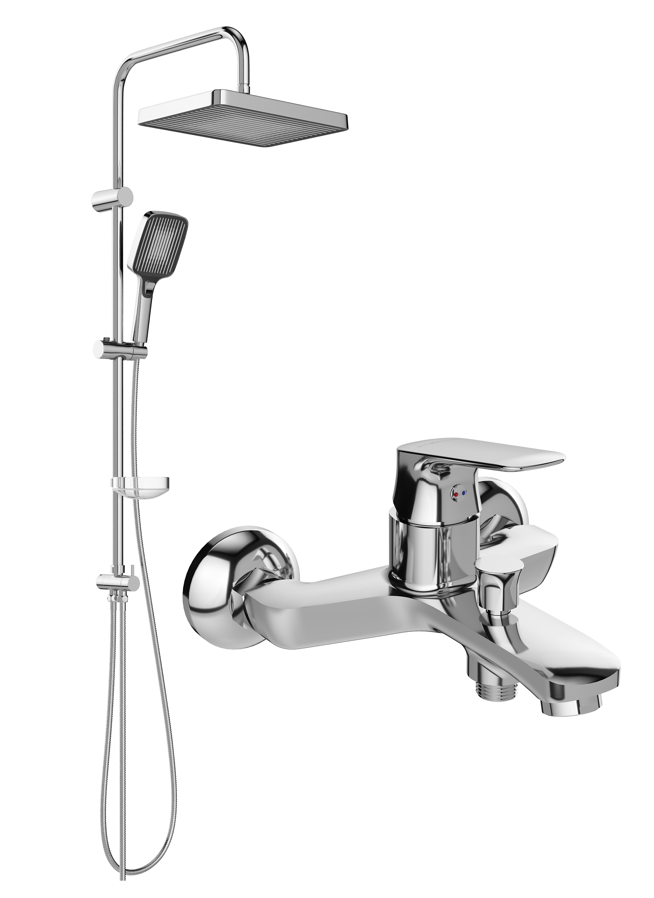 Душевой комплект Смеситель STWORKI Ши S16100CR хром + Стойка Берген S21180CR