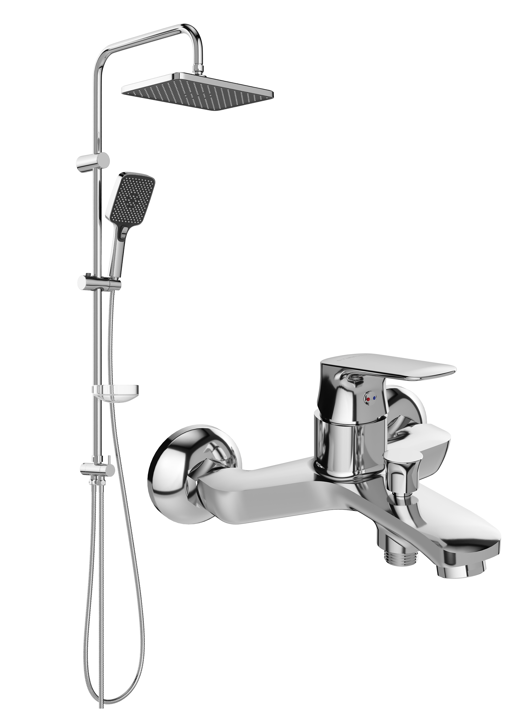 Душевой комплект Смеситель STWORKI Ши S16100CR хром + Стойка Колдинг S32180CR