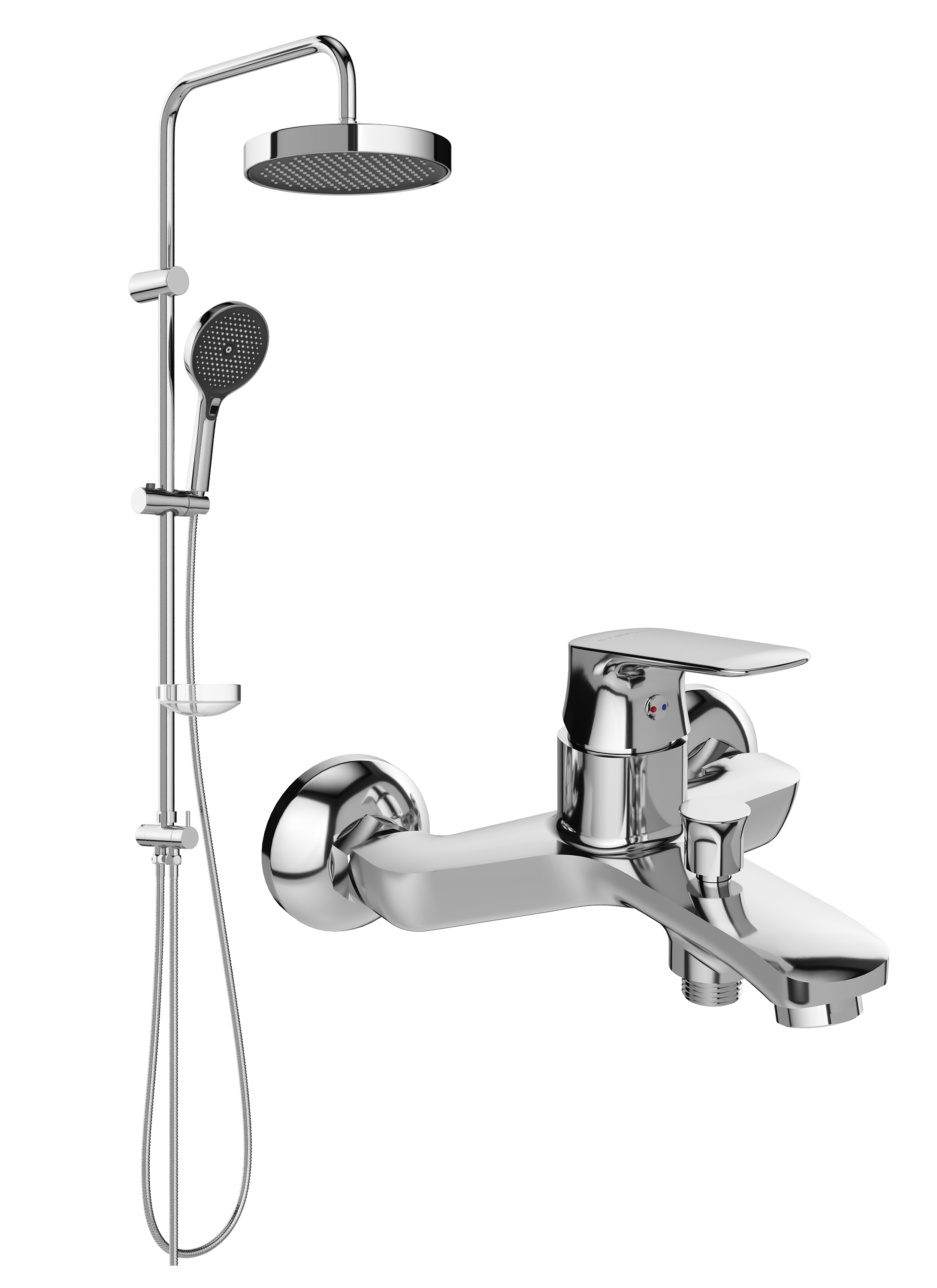Душевой комплект Смеситель STWORKI Ши S16100CR хром + Стойка Монтре S30180CR