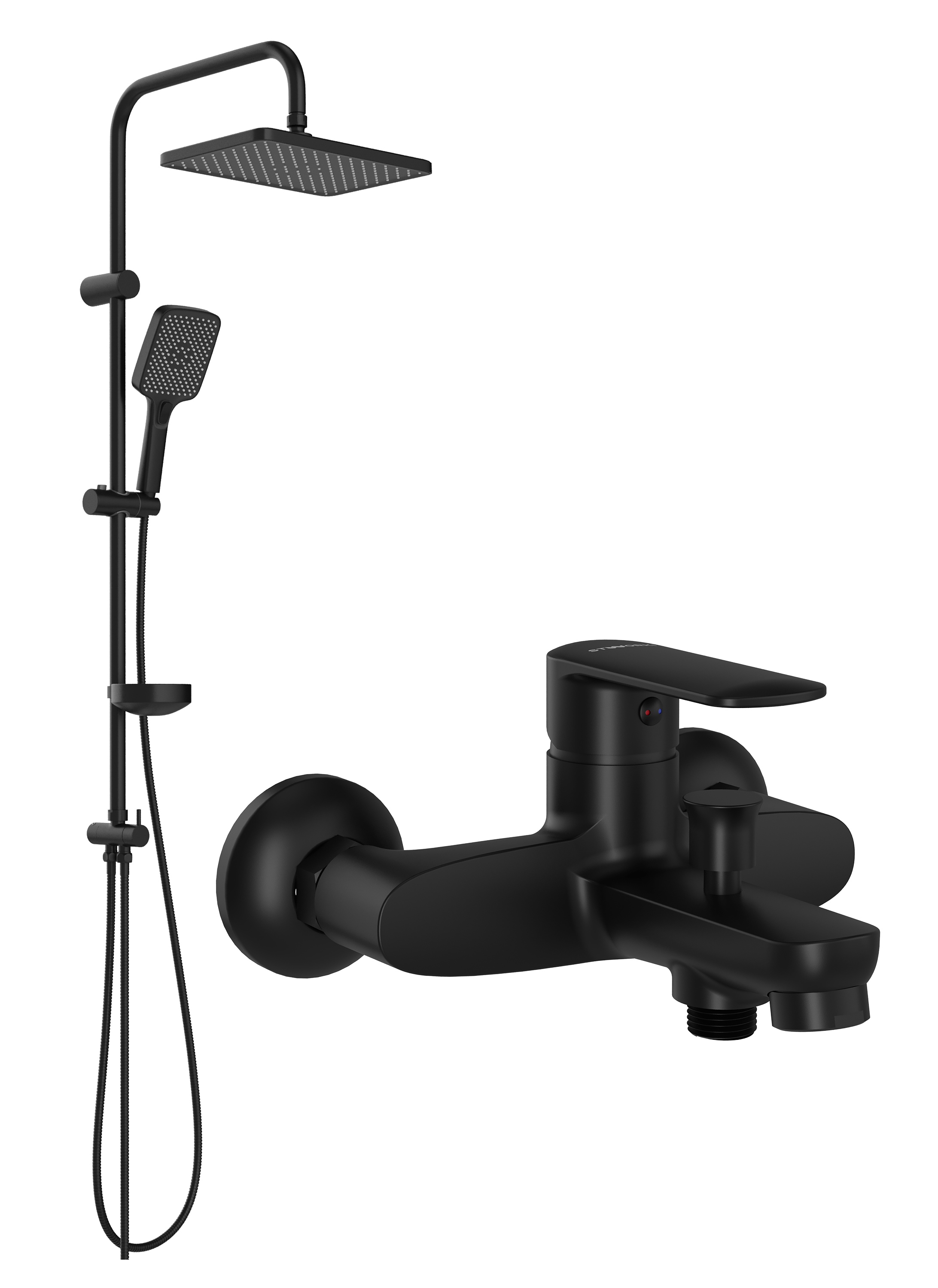 Душевой комплект Смеситель STWORKI Хадстен S17100BK матовый чёрный + Стойка Колдинг S32180BK