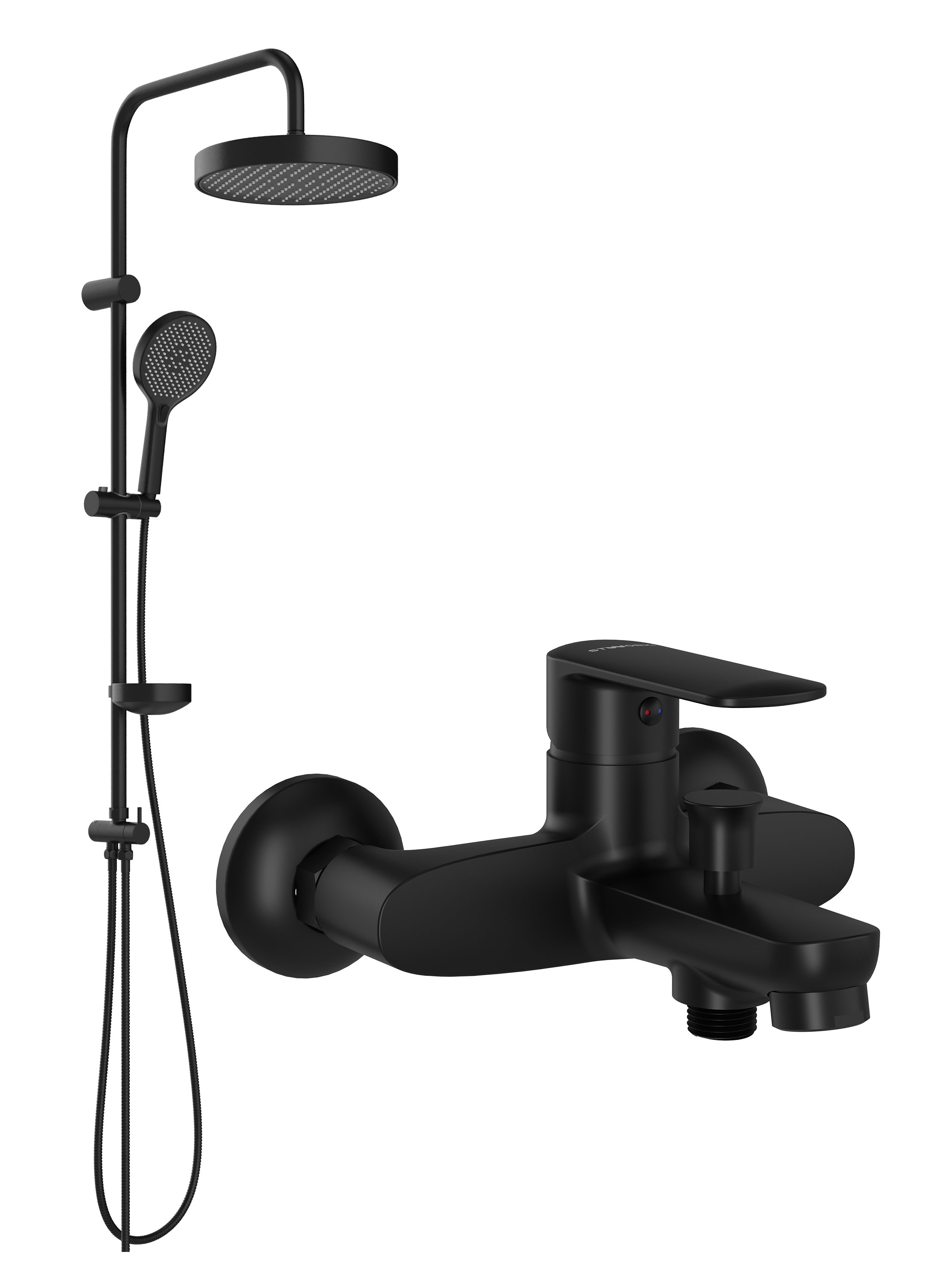 Душевой комплект Смеситель STWORKI Хадстен S17100BK матовый чёрный + Стойка Молде S23180BK