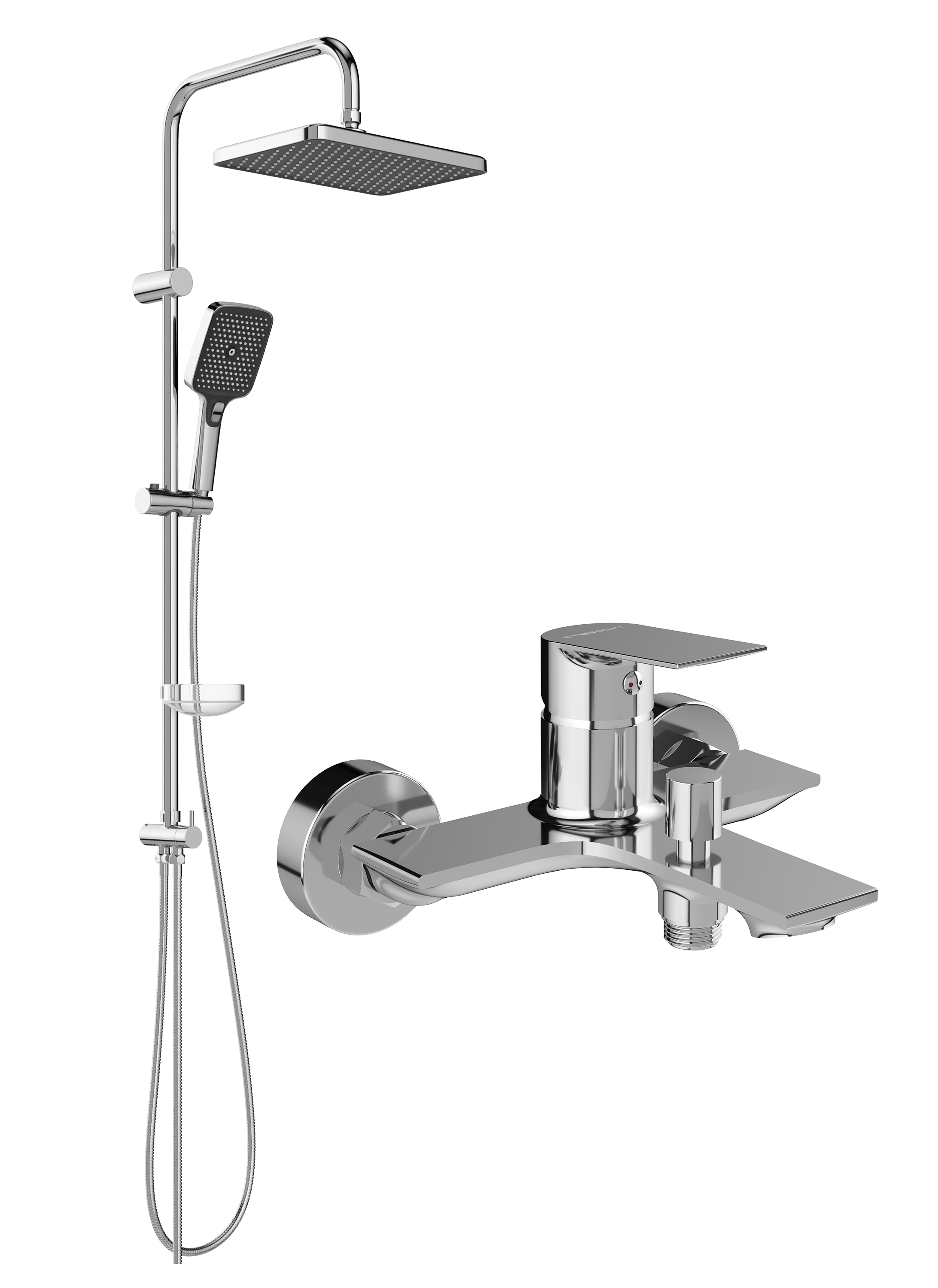 Душевой комплект Смеситель STWORKI Рандерс S19100CR хром + Стойка Вестерос S26180CR