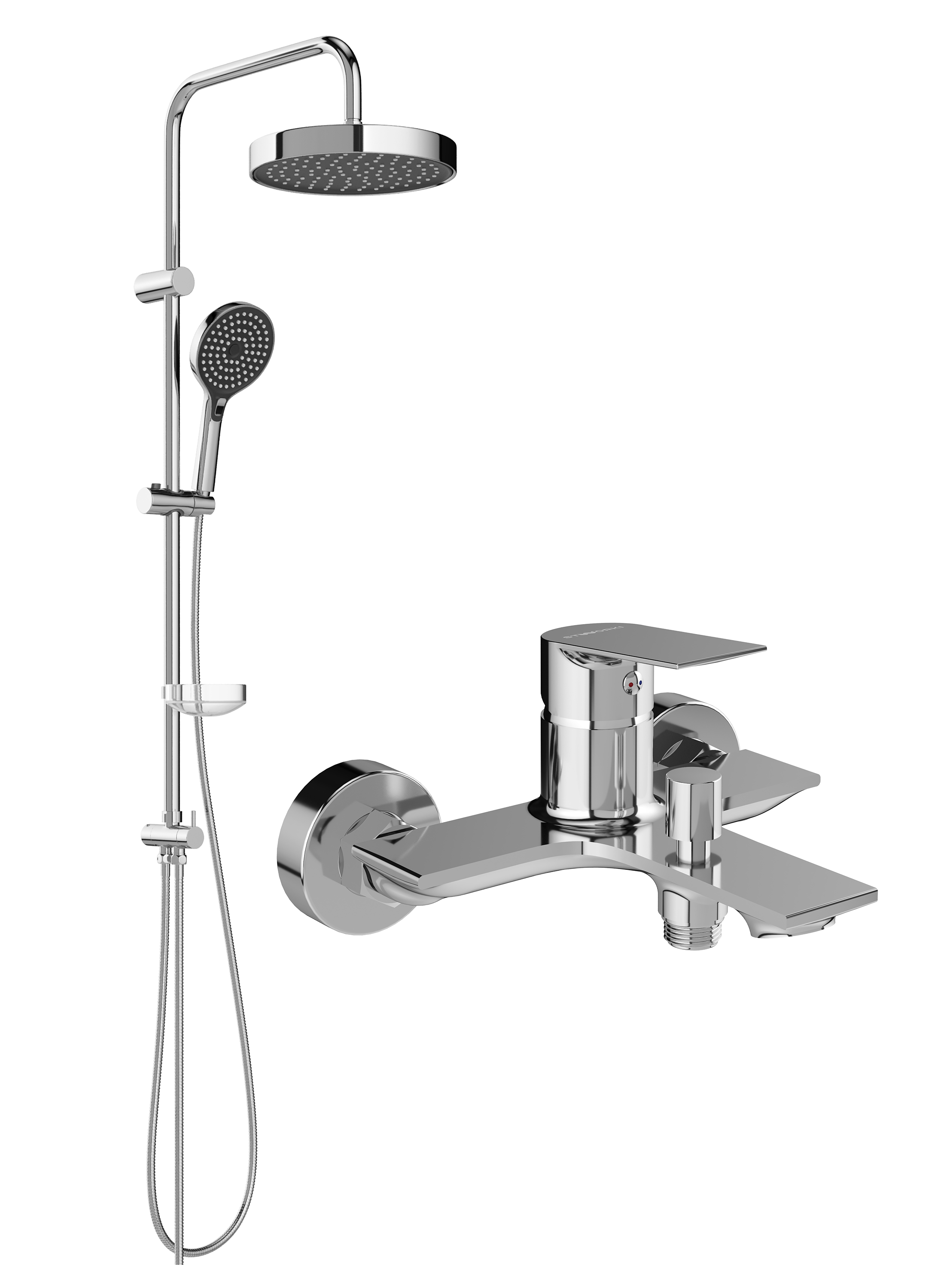 Душевой комплект Смеситель STWORKI Рандерс S19100CR хром + Стойка Хельсингборг S18180CR