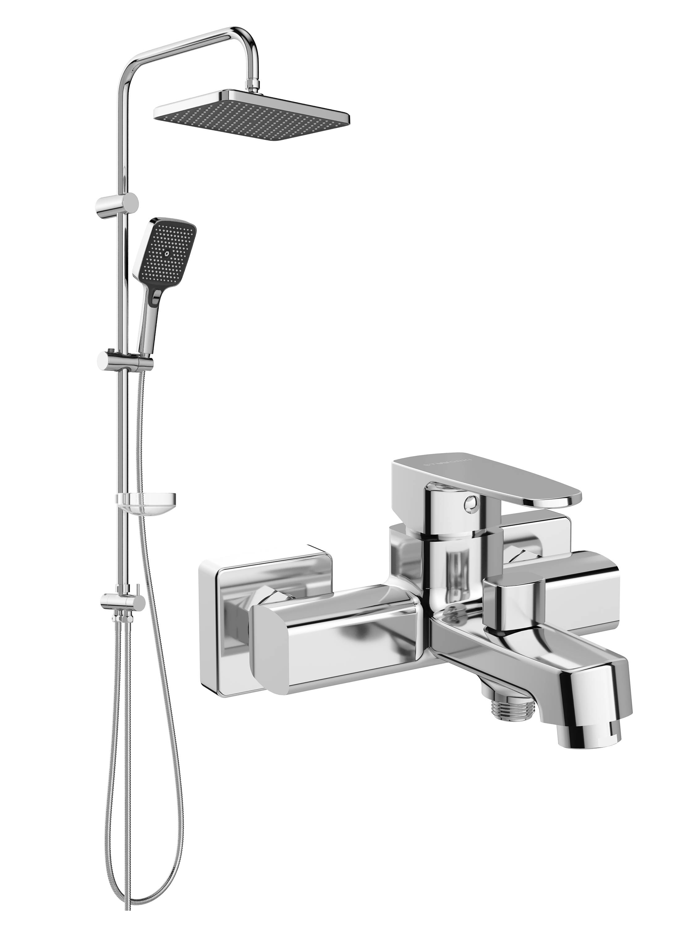 Душевой комплект Смеситель STWORKI Купервик S22100CR хром + Стойка Вестерос S26180CR