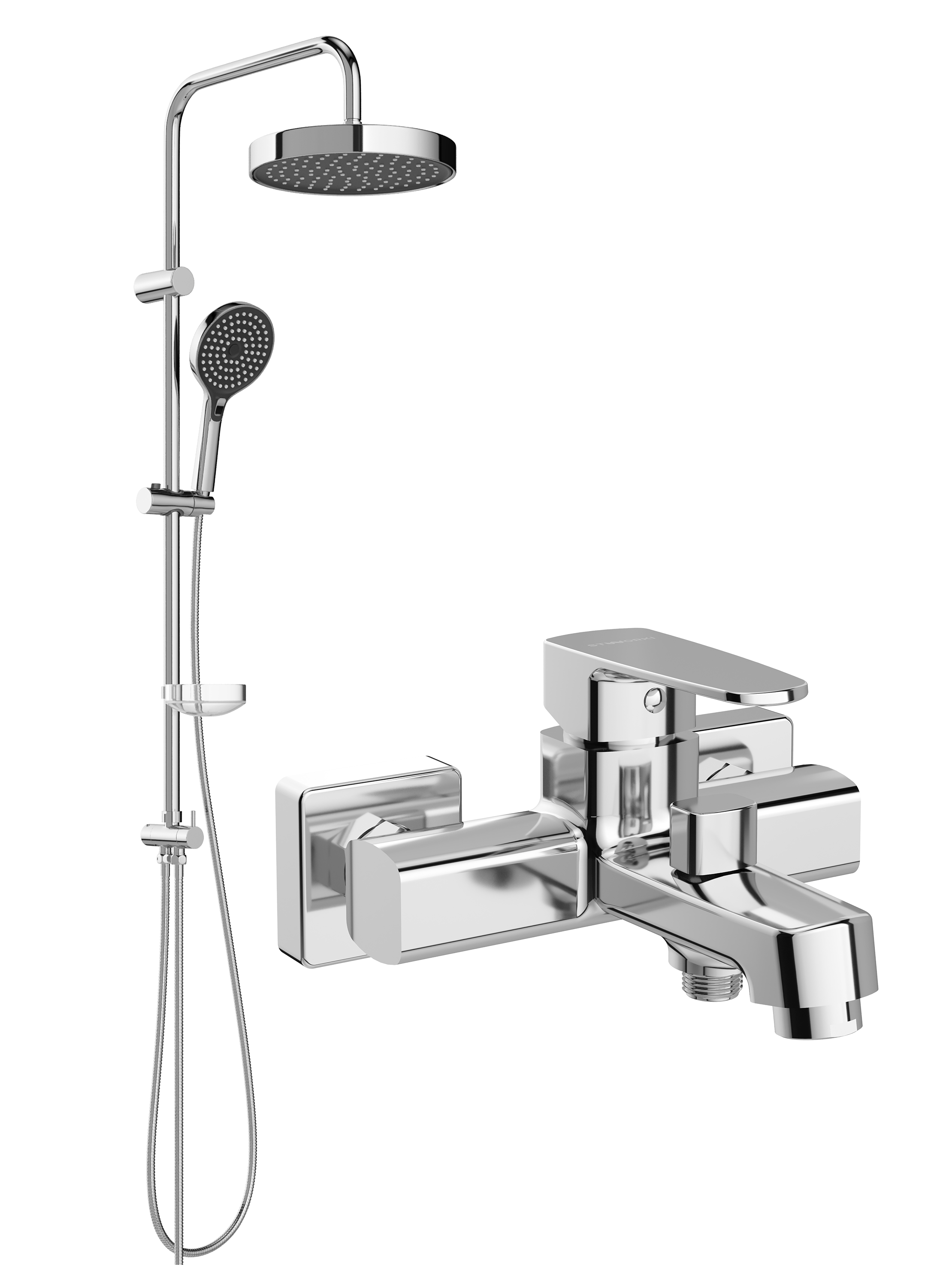 Душевой комплект Смеситель STWORKI Купервик S22100CR хром + Стойка Хельсингборг S18180CR