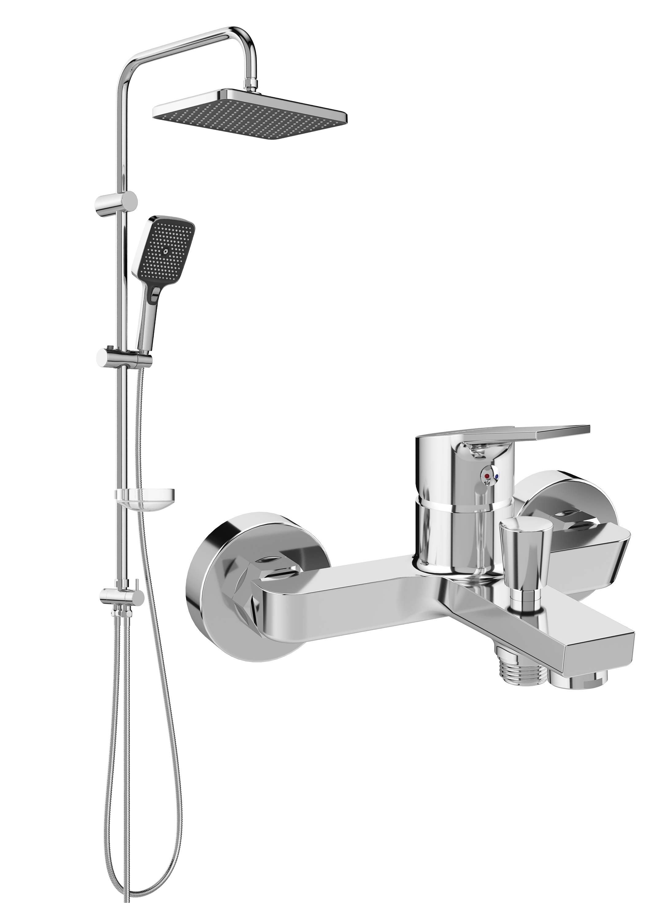 Душевой комплект Смеситель STWORKI Кронборг S28100CR хром + Стойка Вестерос S26180CR