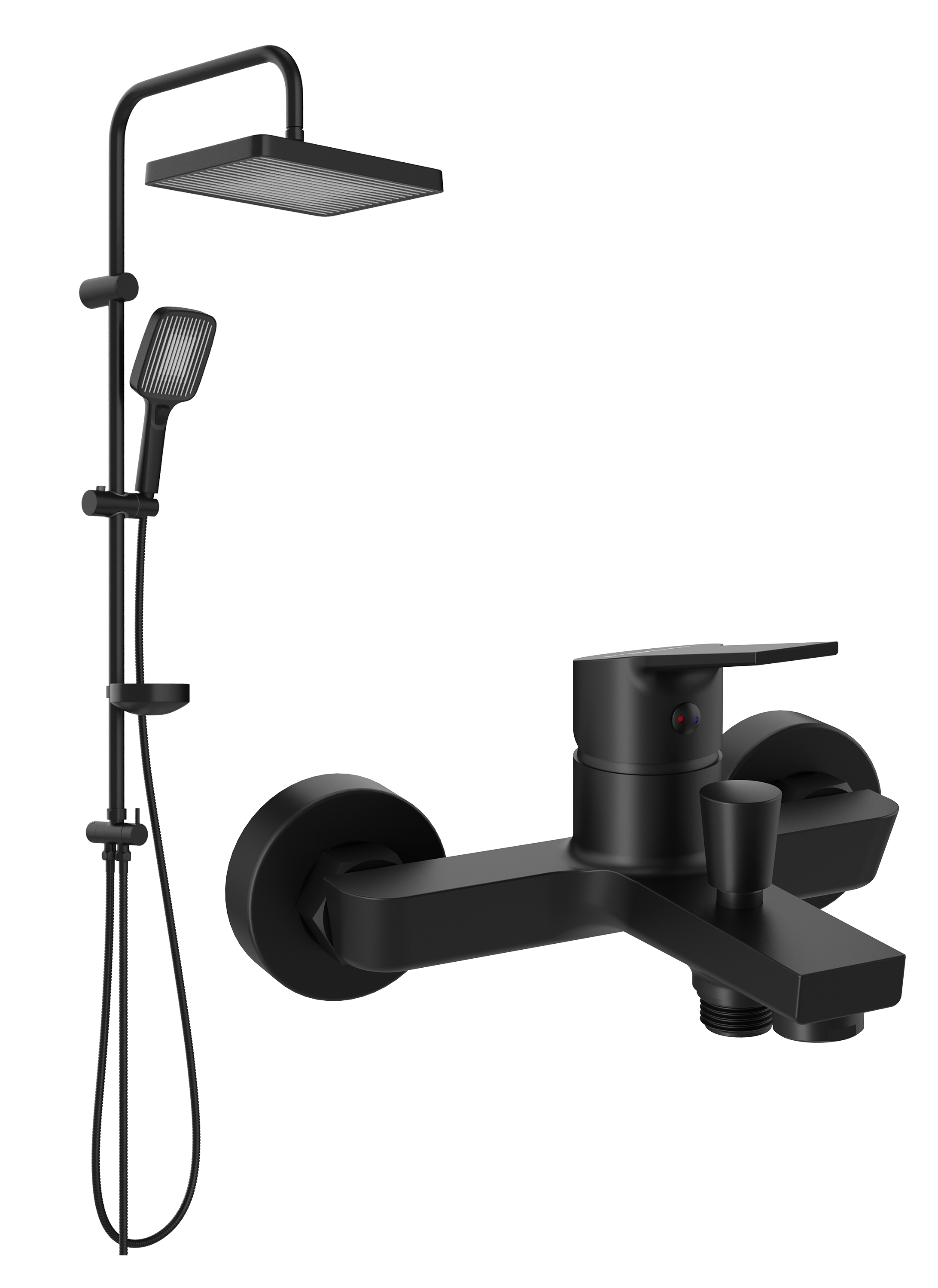 Душевой комплект Смеситель STWORKI Кронборг S28100BK матовый чёрный + Стойка Берген S21180BK