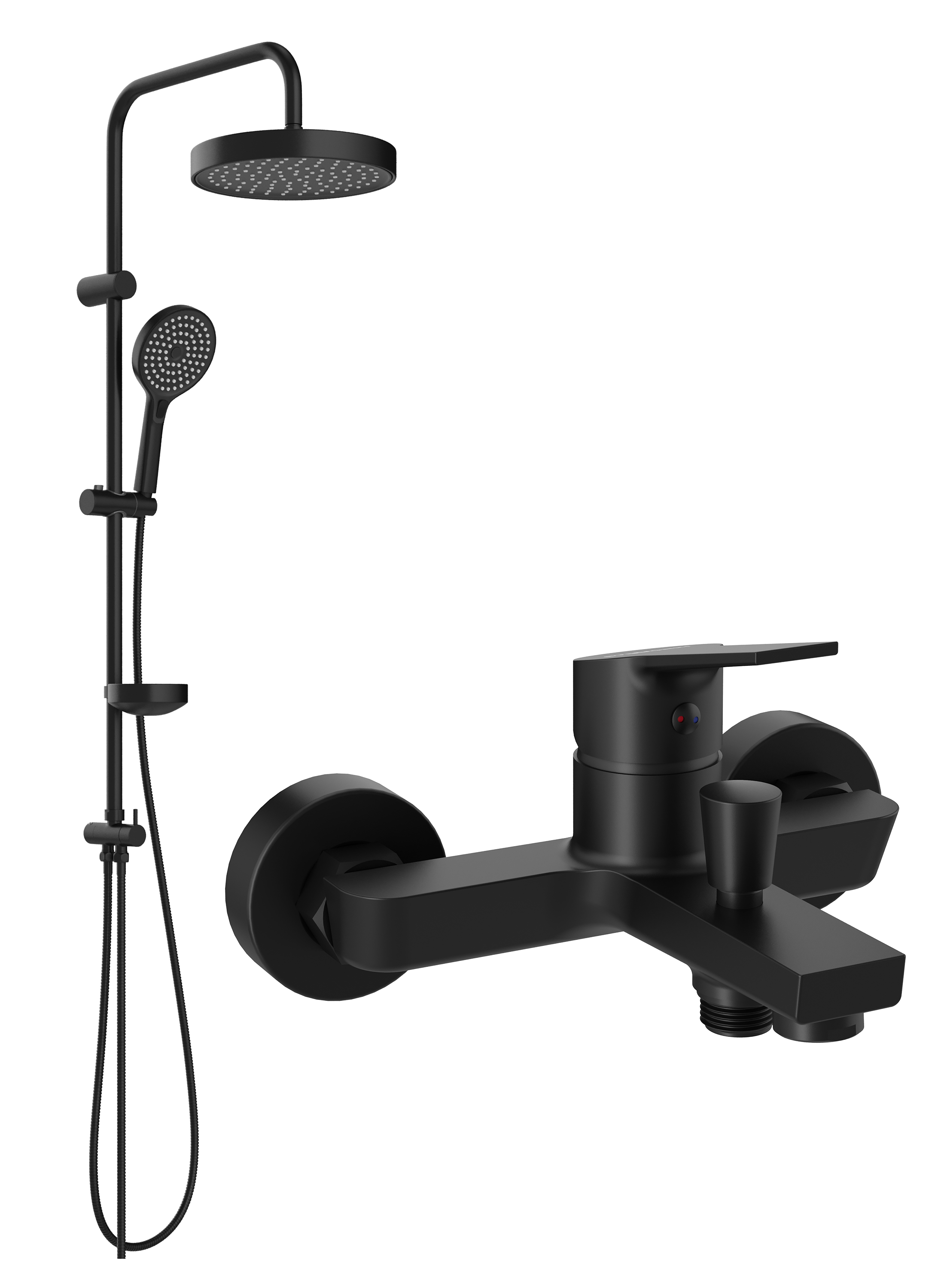 Душевой комплект Смеситель STWORKI Кронборг S28100BK матовый чёрный + Стойка Хельсингборг S18180BK