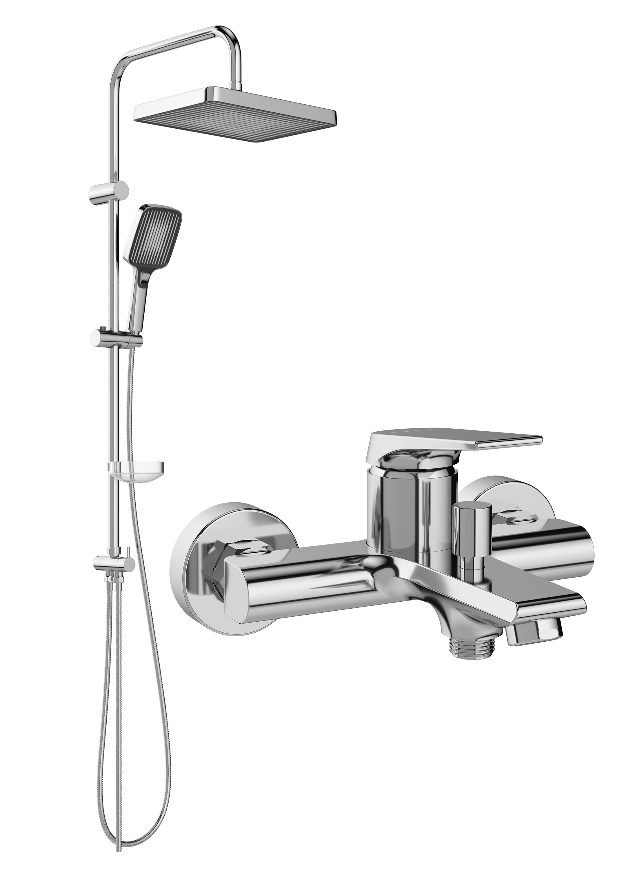Душевой комплект Смеситель STWORKI Монтре S30100CR хром + Стойка Берген S21180CR