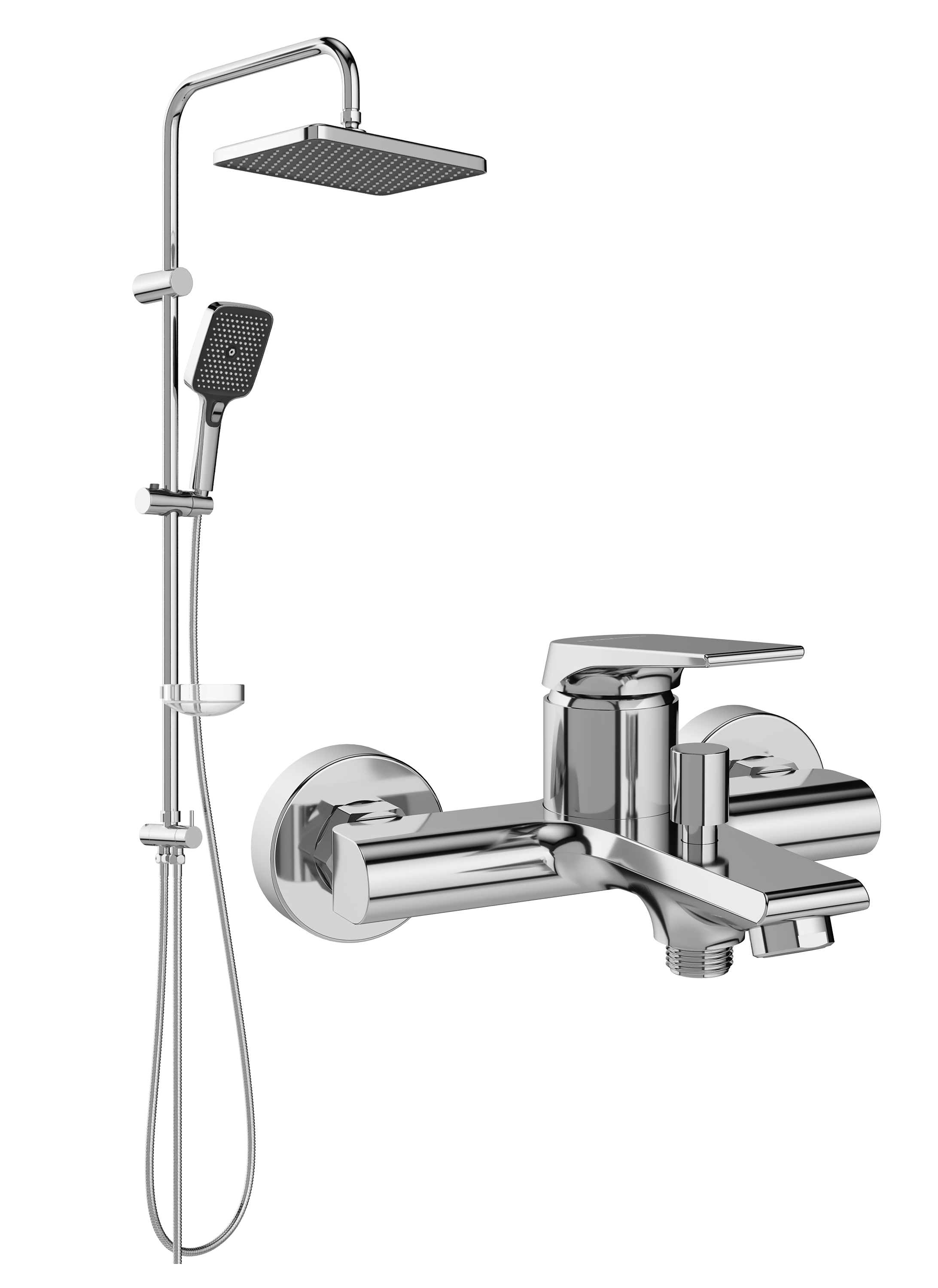 Душевой комплект Смеситель STWORKI Монтре S30100CR хром + Стойка Вестерос S26180CR